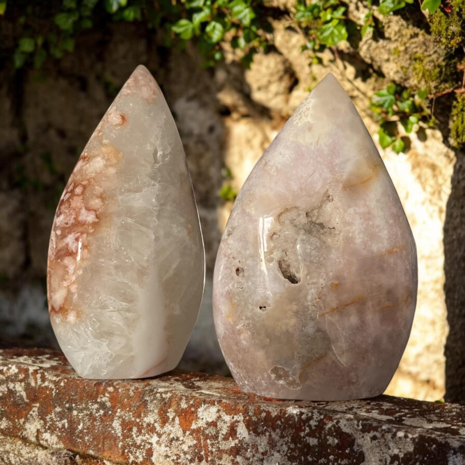 Pink Amethyst & Flower Agate Crystal Flame: Emotional Healing Stone