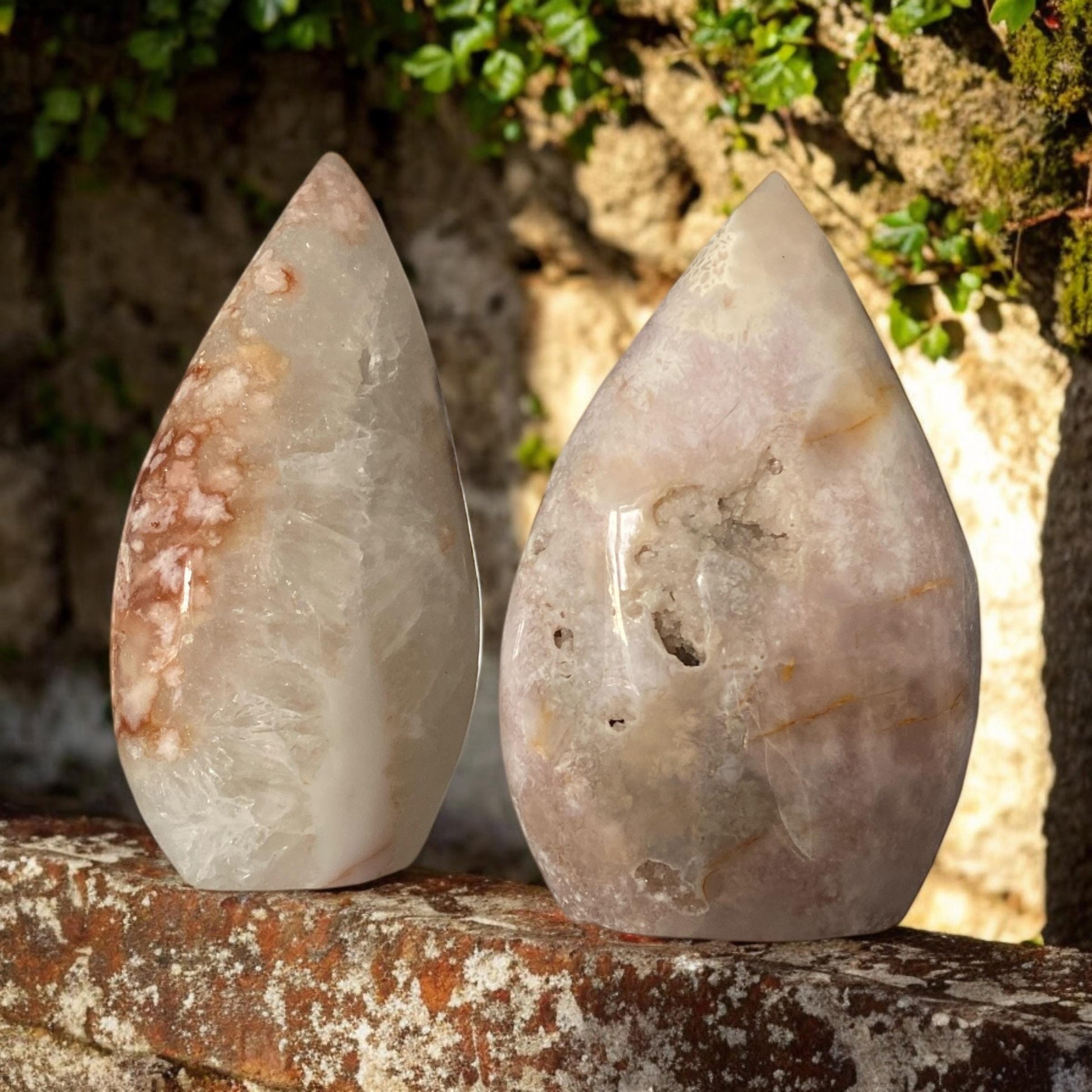 Pink Amethyst & Flower Agate Crystal Flame: Emotional Healing Stone
