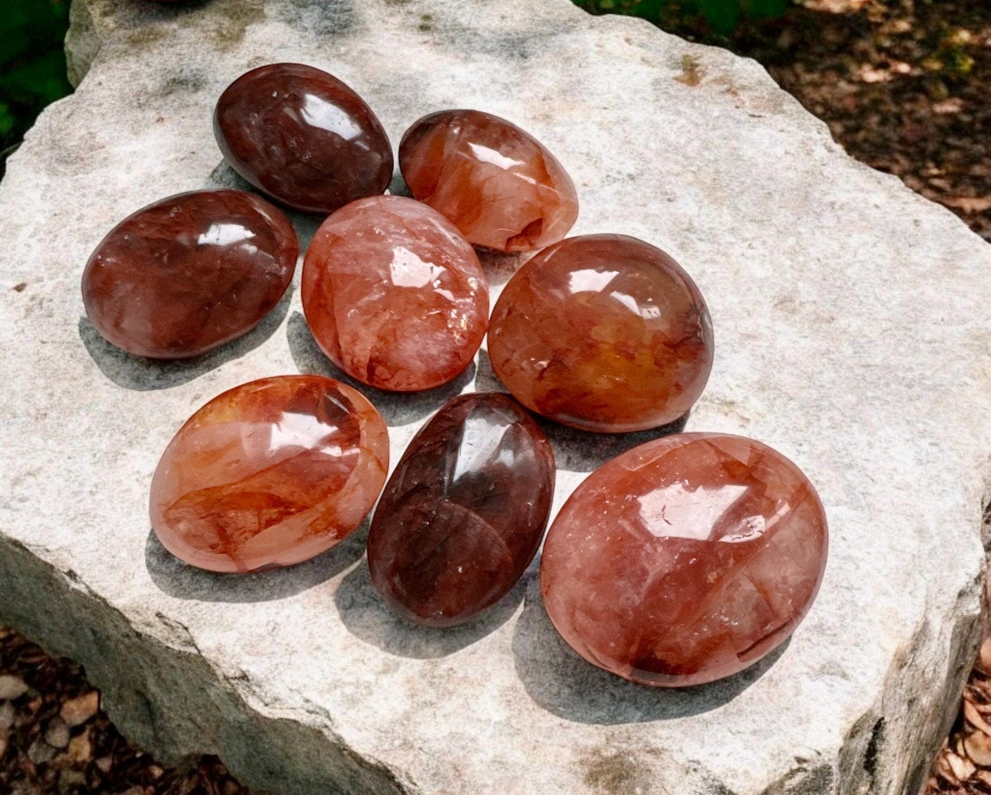 Fire Quartz Hematoid Quartz Palm Stones - Luna by Louise, Crystal Shop UK | Grounding and Amplifying Energy for Balance and Focus