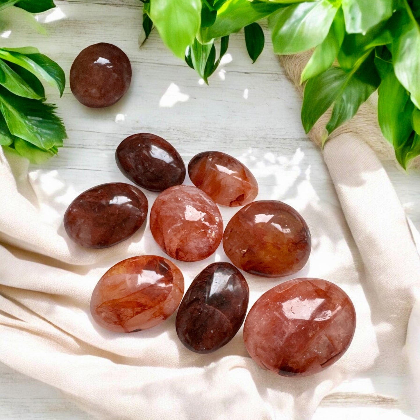 Fire Quartz Palm Stone: Hematoid Quartz for Grounding & Focus