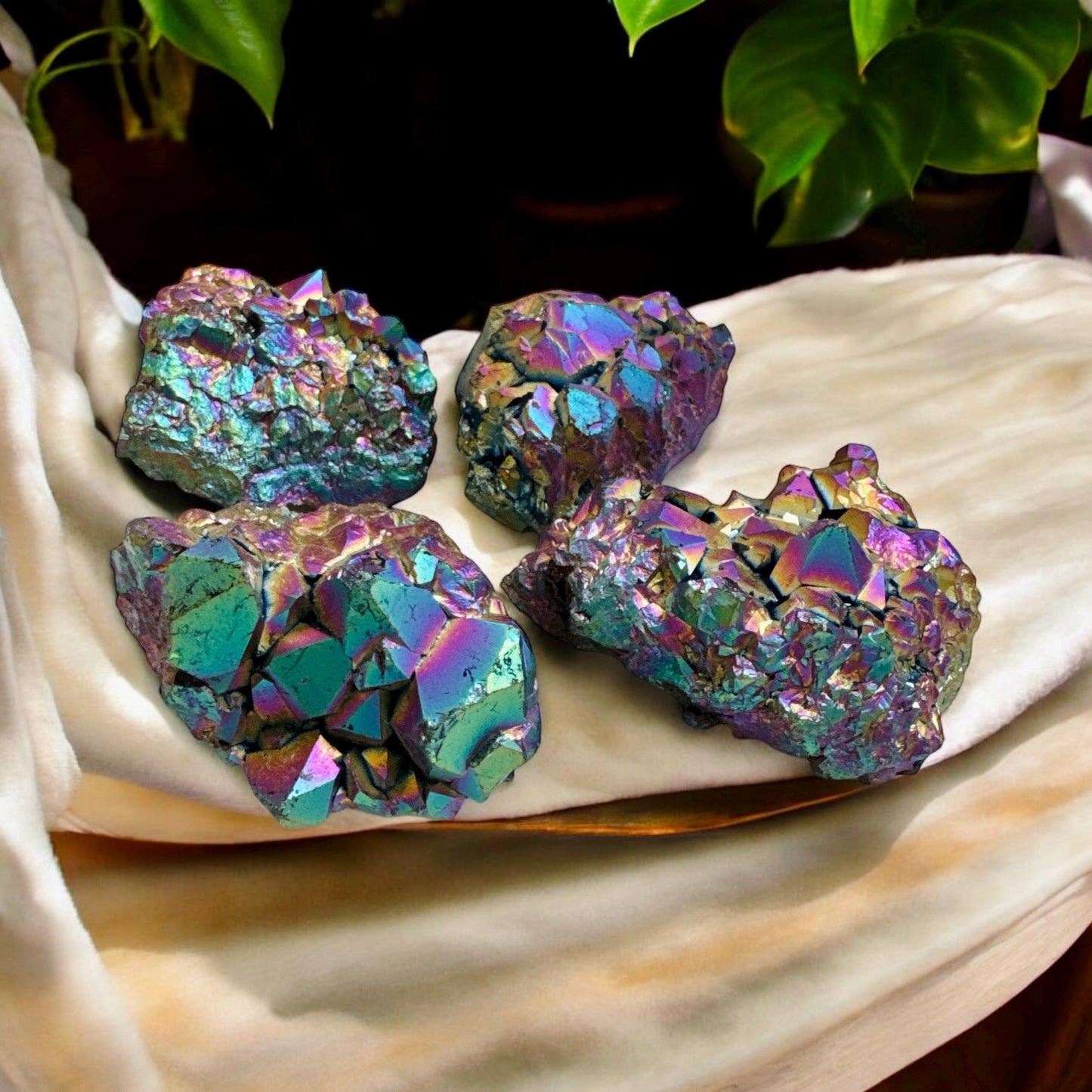 Titanium Aura Amethyst Cluster: High-Energy Spiritual Crystal