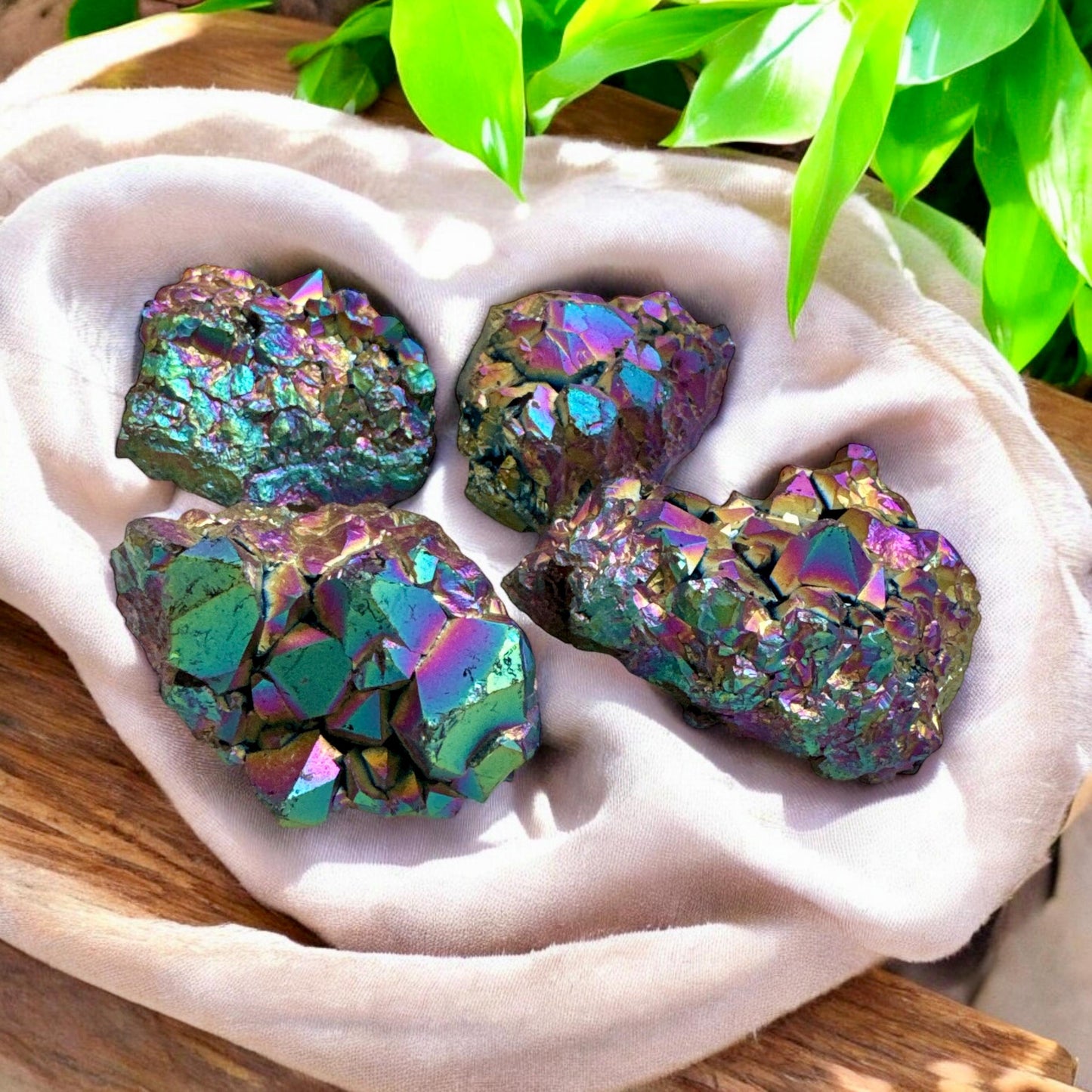 Titanium Aura Amethyst Cluster - Luna by Louise, Crystal Shop UK | Vibrant and High-Energy Crystal for Spiritual Protection