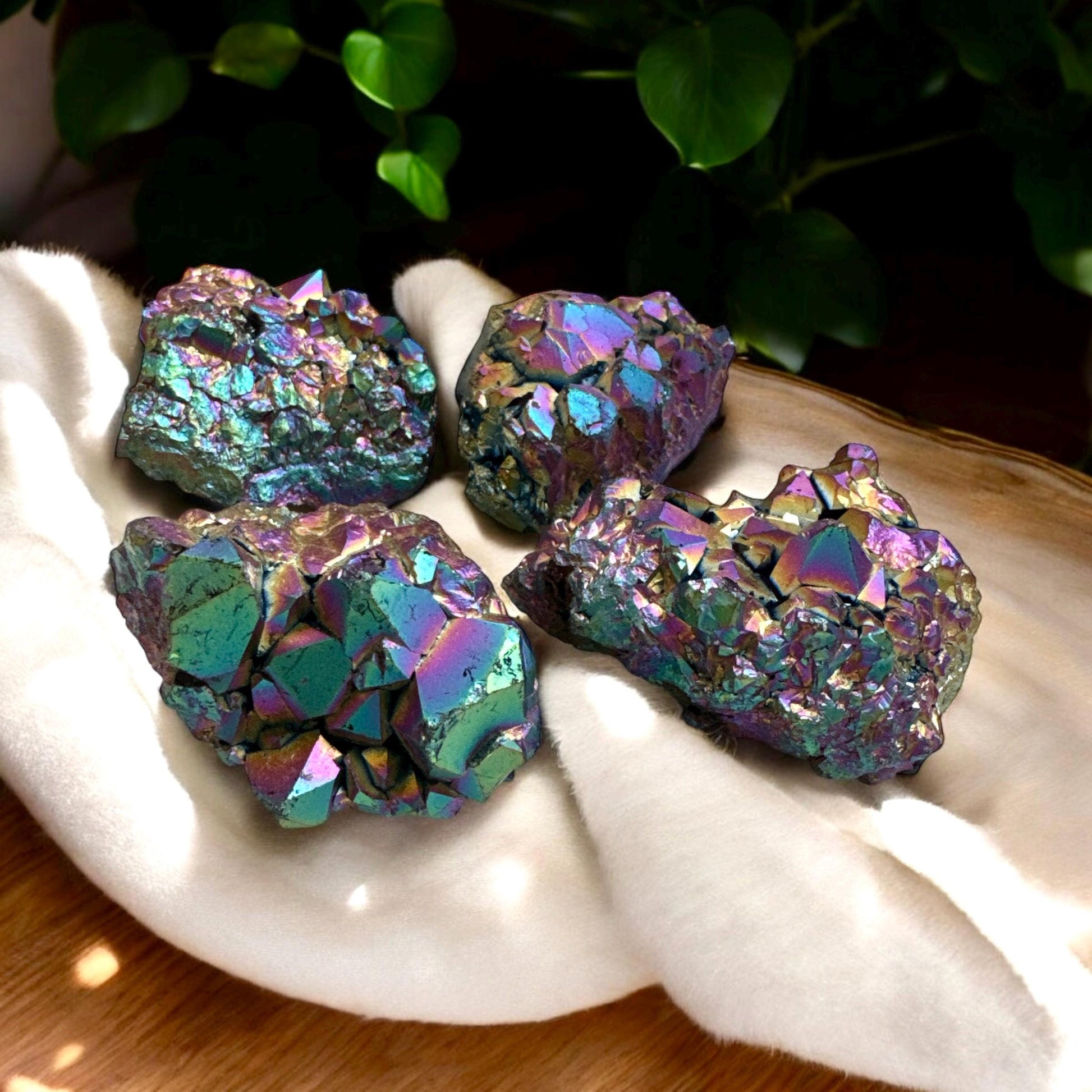 Titanium Aura Amethyst Cluster: High-Energy Spiritual Crystal