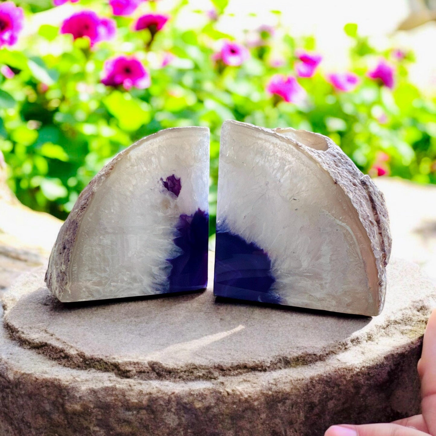 Purple Agate and Quartz Crystal Geode Bookend Candle Holders Two Pieces. Luna by Louise, Crystal Shop UK