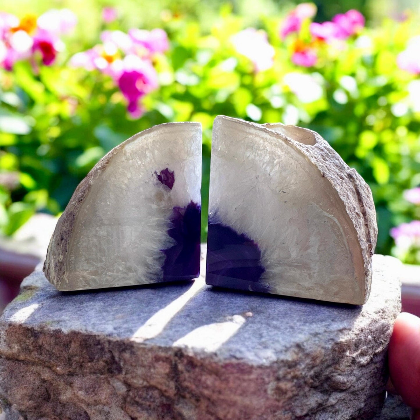 Purple Agate and Quartz Crystal Geode Bookend Candle Holders Two Pieces. Luna by Louise, Crystal Shop UK