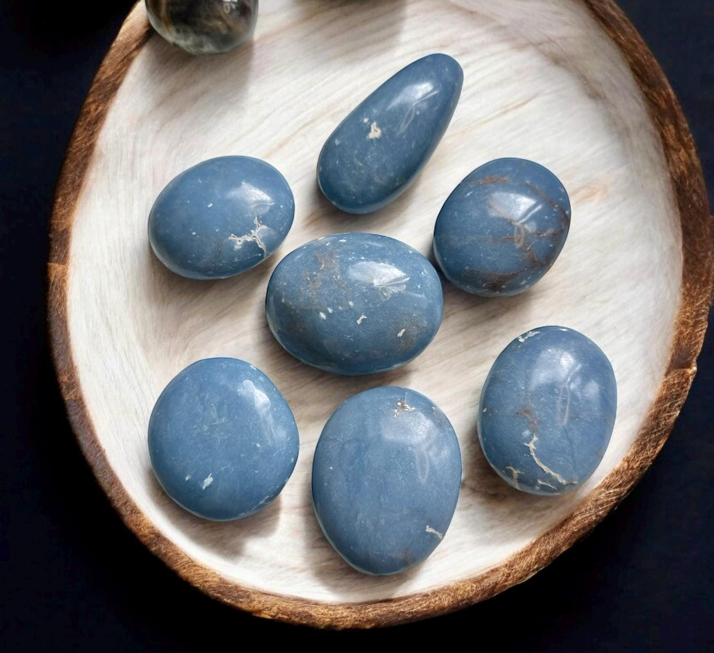 Angelite Crystal Palm Stone: Polished Blue Anhydrite, Spiritual Stone