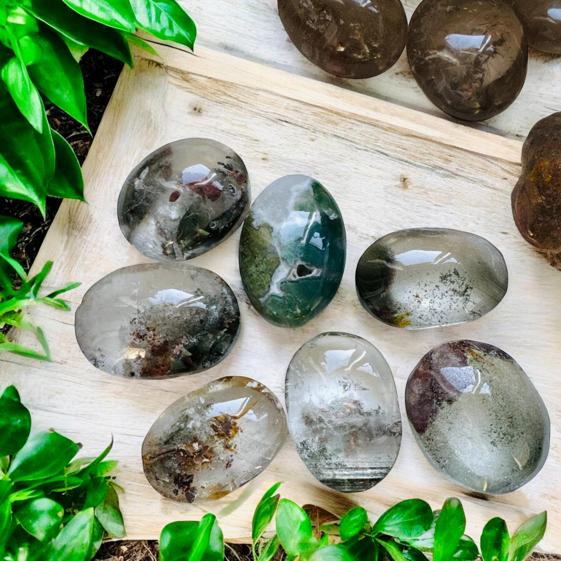 Garden Quartz Palm Stone: Lodolite Crystal with Natural Inclusions