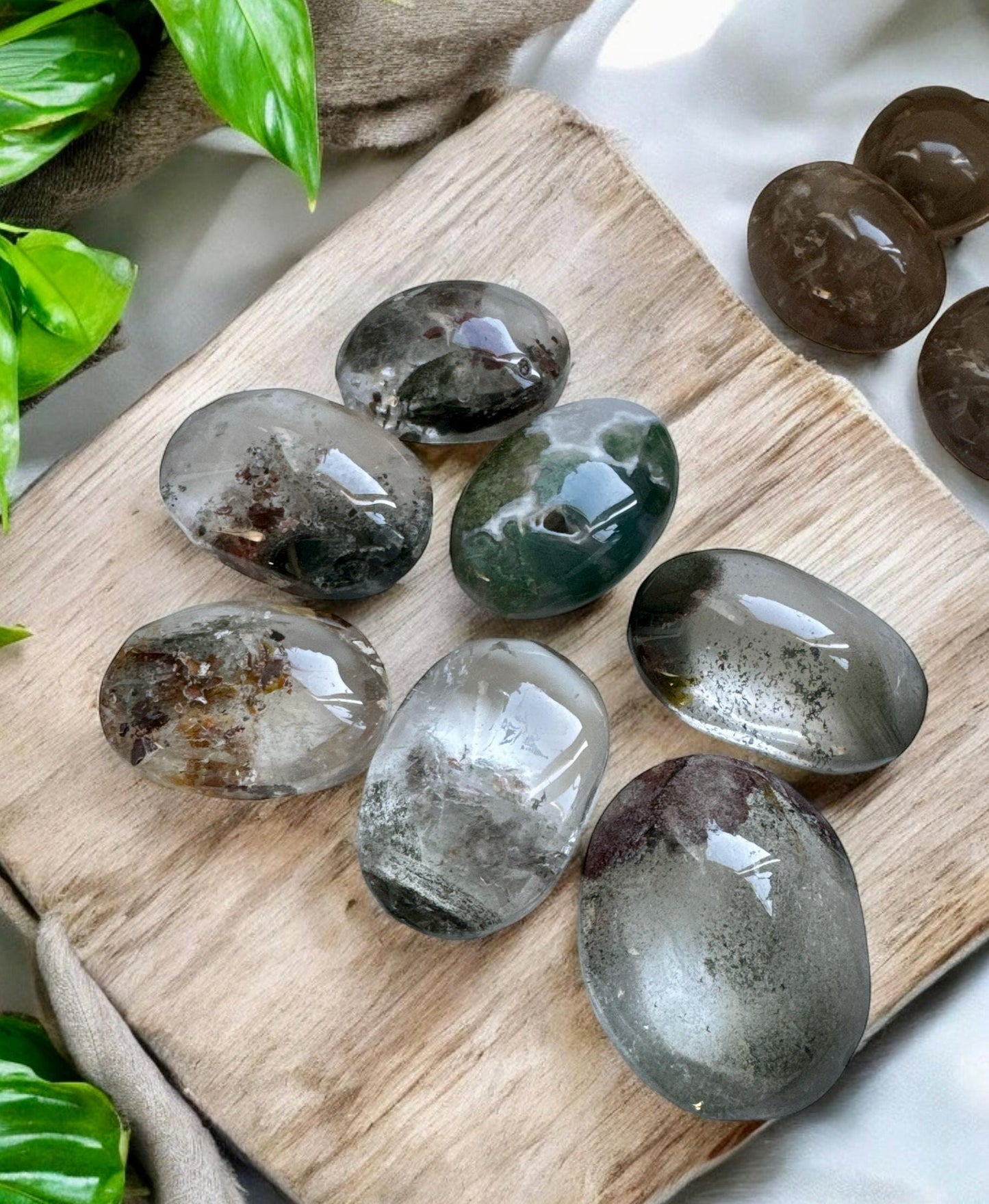 Garden Quartz Palm Stone: Lodolite Crystal with Natural Inclusions