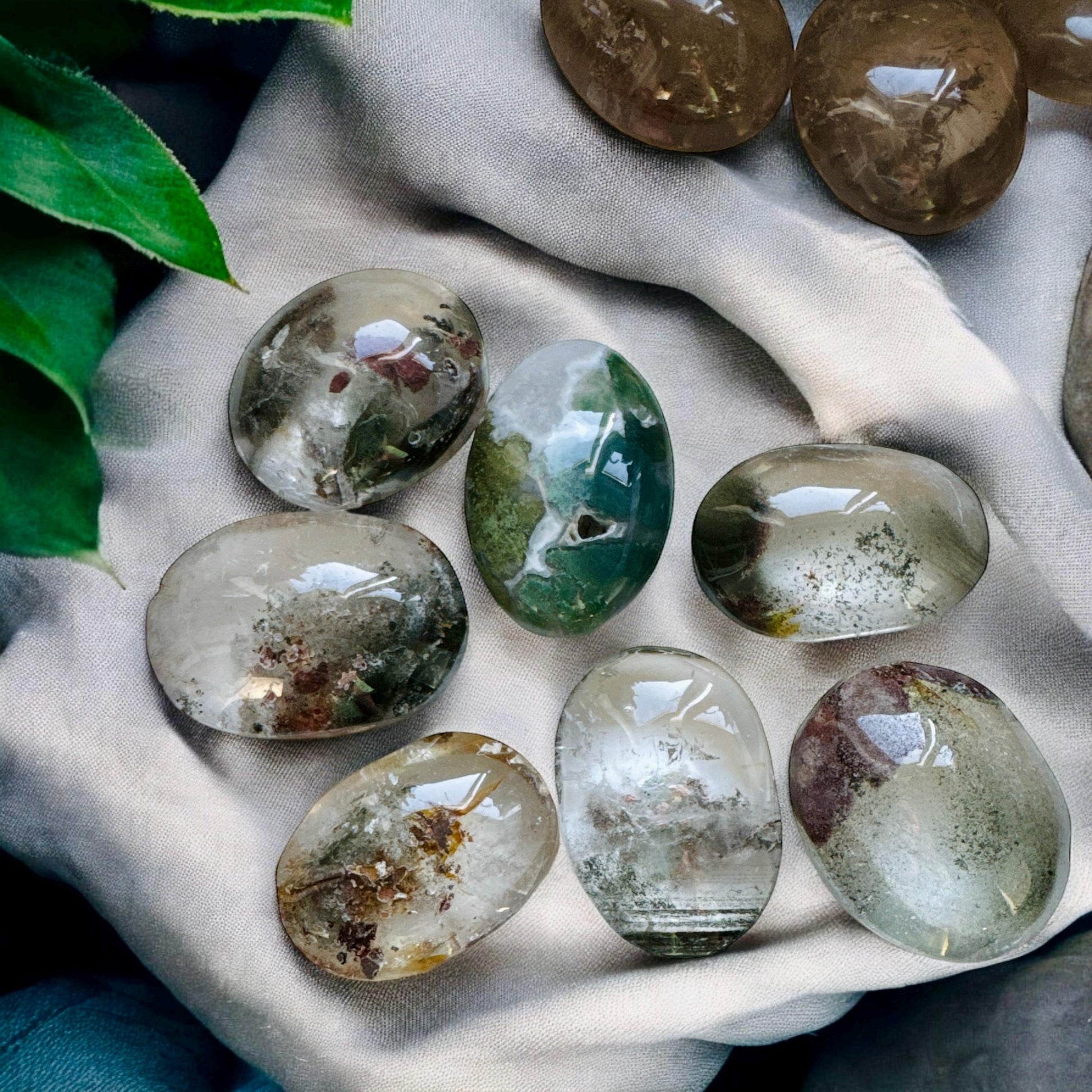 Garden Quartz Palm Stone: Lodolite Crystal with Natural Inclusions