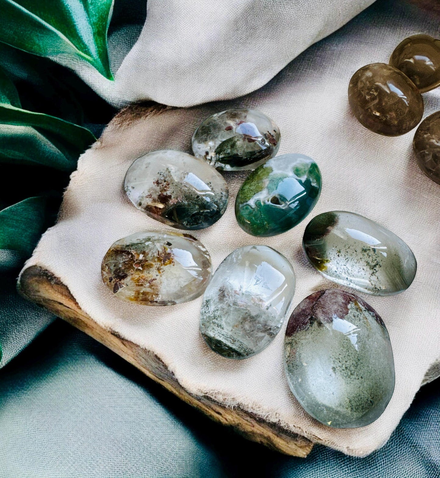 Garden Quartz Palm Stone: Lodolite Crystal with Natural Inclusions