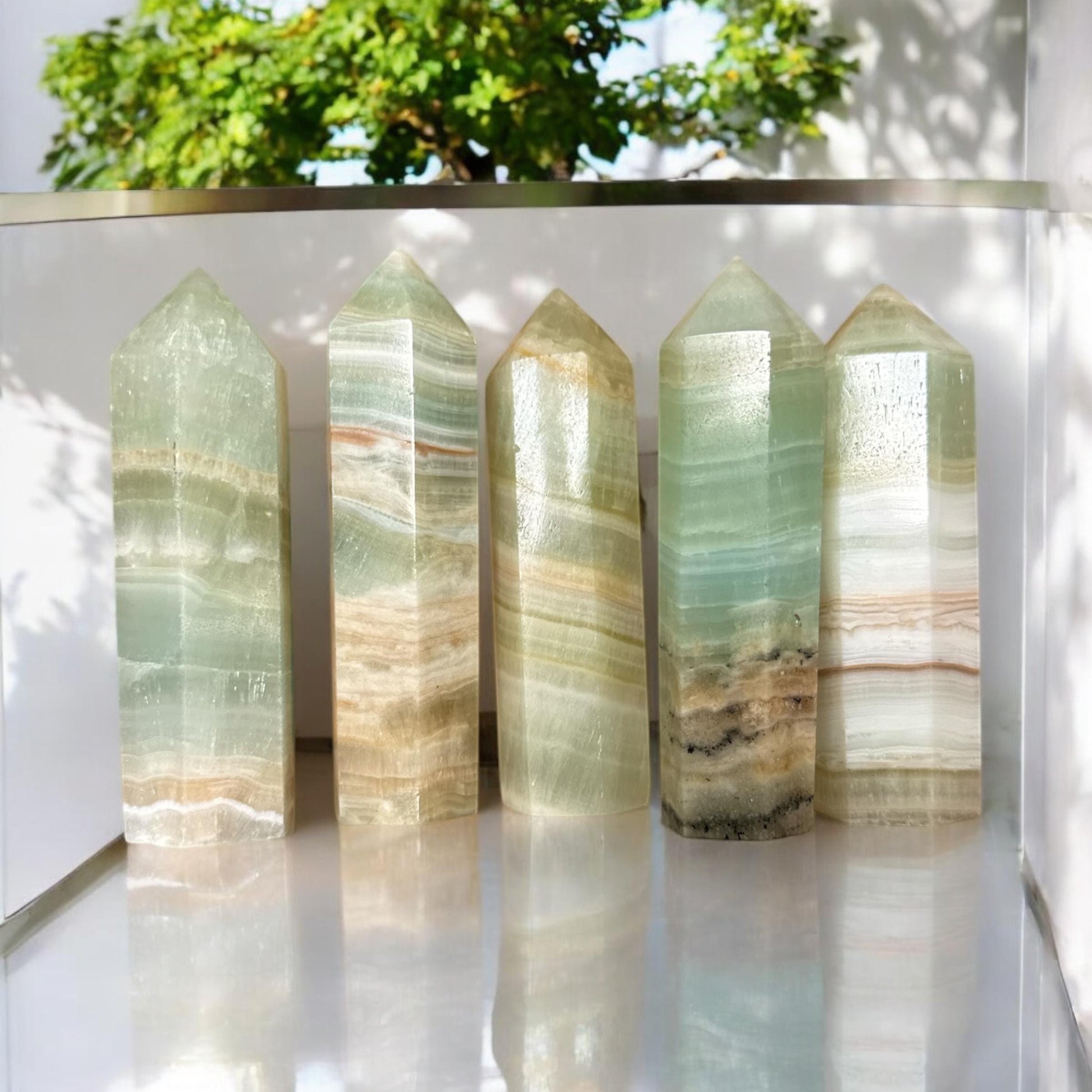 Caribbean Calcite Crystal Tower: Soothing Sky-Blue Healing Stone