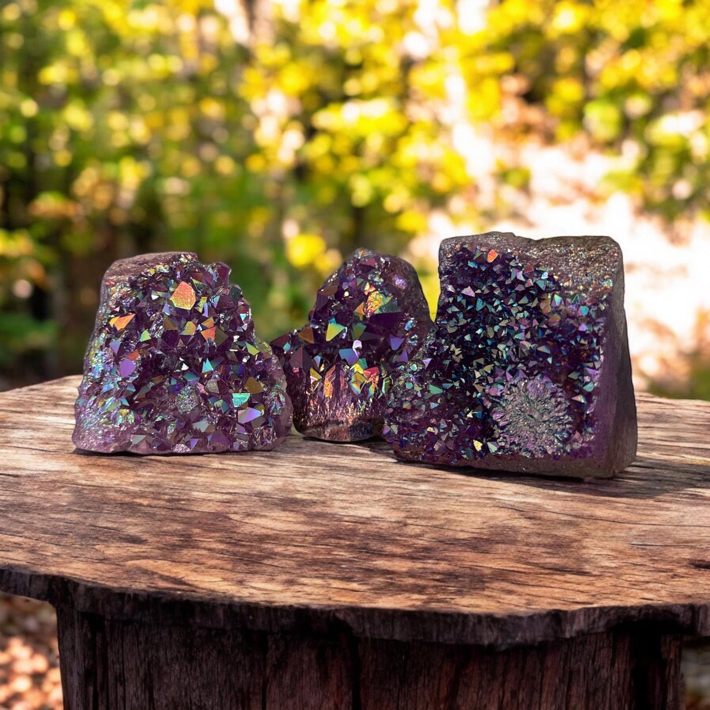 Purple Galaxy Aura Amethyst Cluster: Cosmic Beauty Cut Base