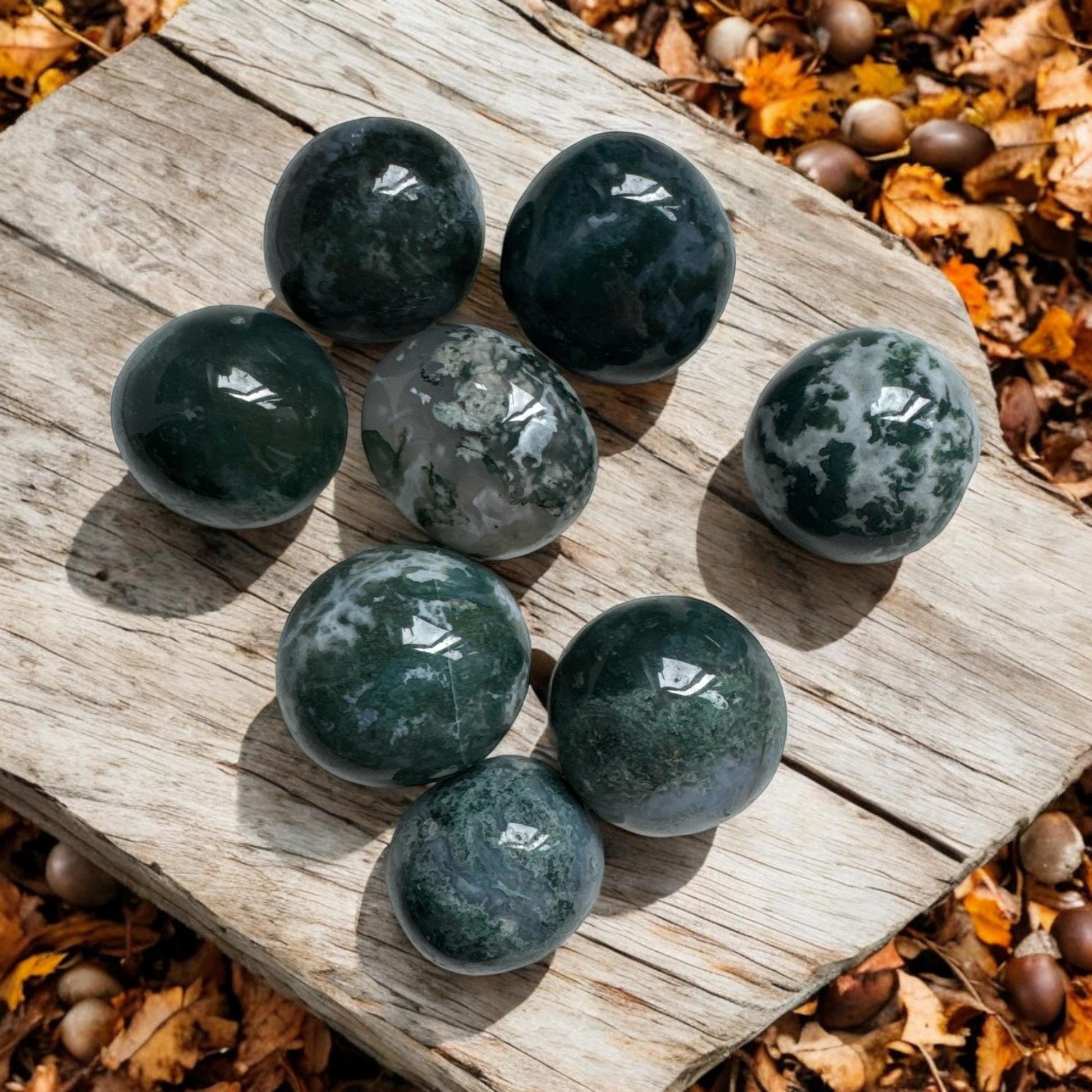 Moss Agate Spherical Tumble Stone | Nurturing Earth Energy in Every Stone