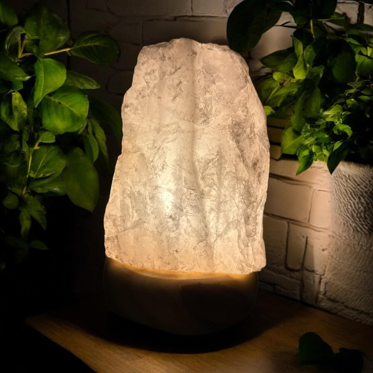 Rose Quartz Crystal Lamp - 1.4kg-1.8kg: On wooden Stand, E14 LED Bulb and Mains Plug