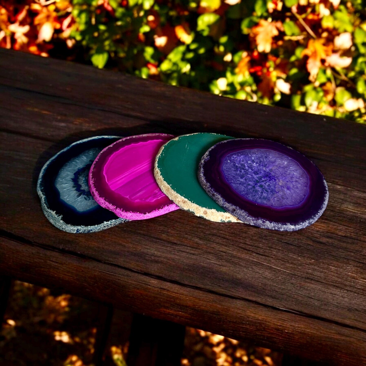 Natural Edge Agate Coasters: Mixed Color Set of 4