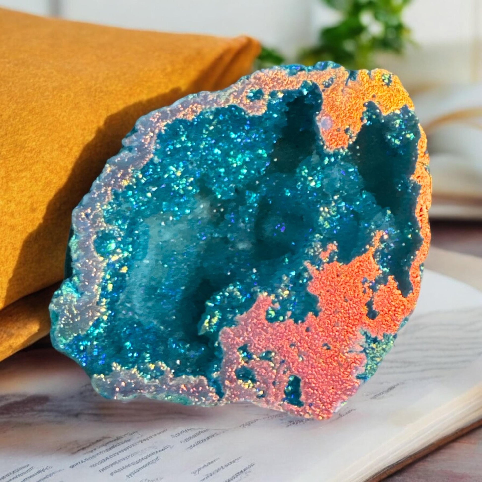 Aqua Aura Geode: Calming Sunset Aura Crystal