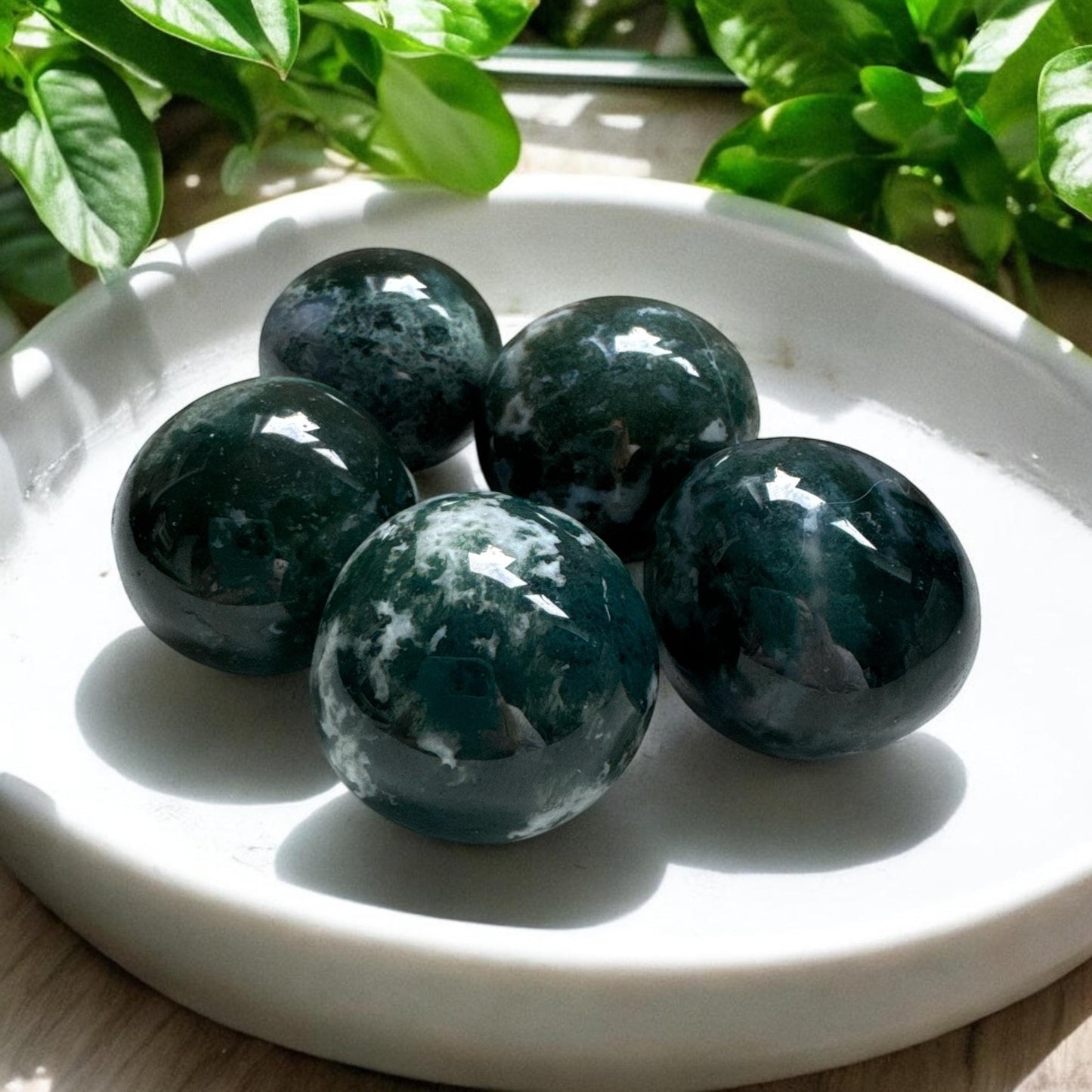 Moss Agate Spherical Tumble Stone | Nurturing Earth Energy in Every Stone