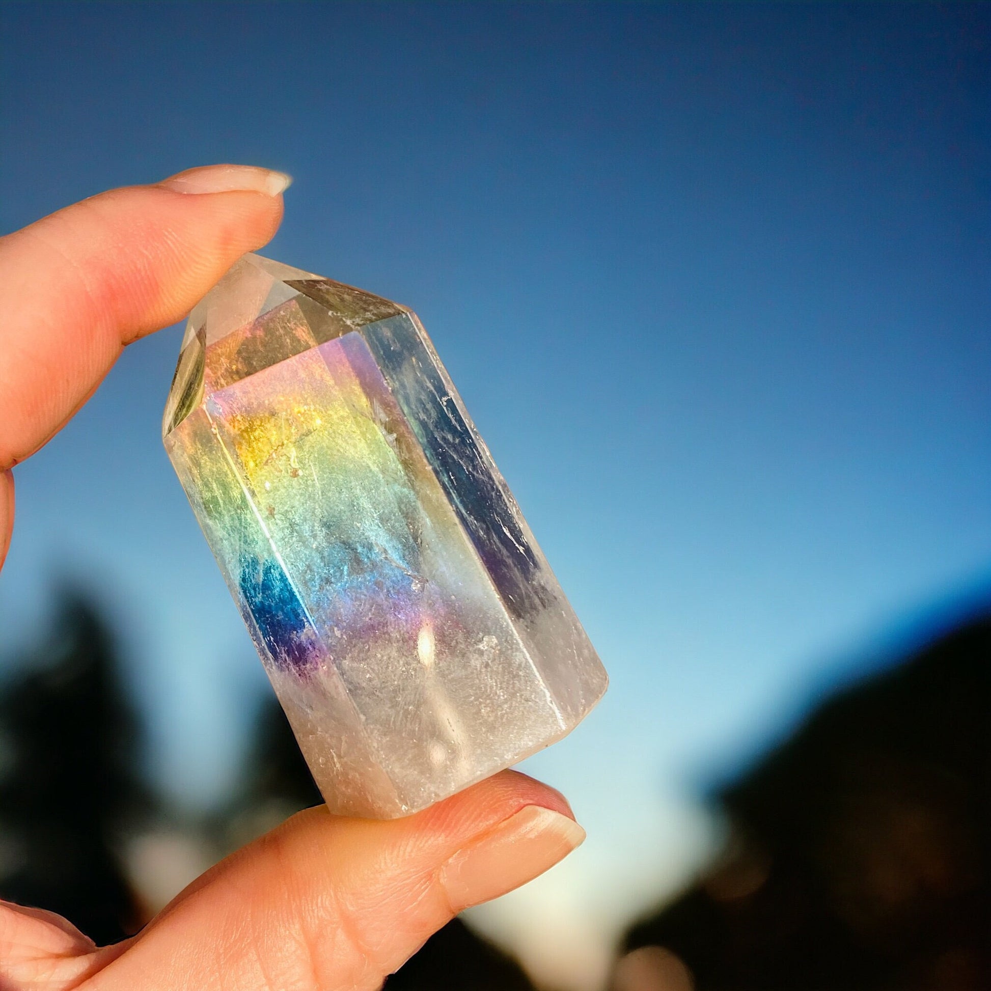 Angel Aura Quartz Tower Point: Iridescent Crystal Healing