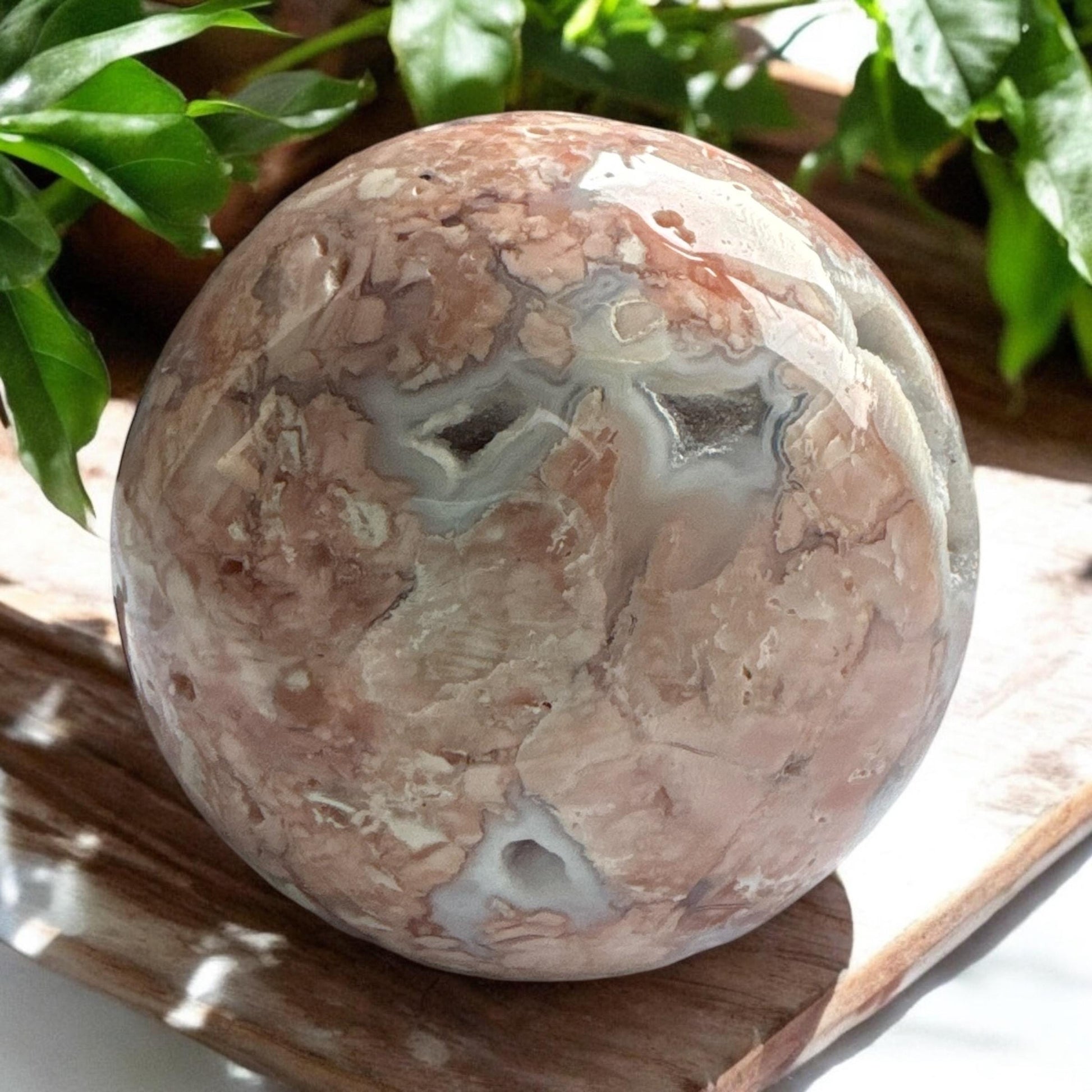 Pink Agate Sphere - Luna by Louise, Crystal Shop UK | Grounding Energy and Heart Healing