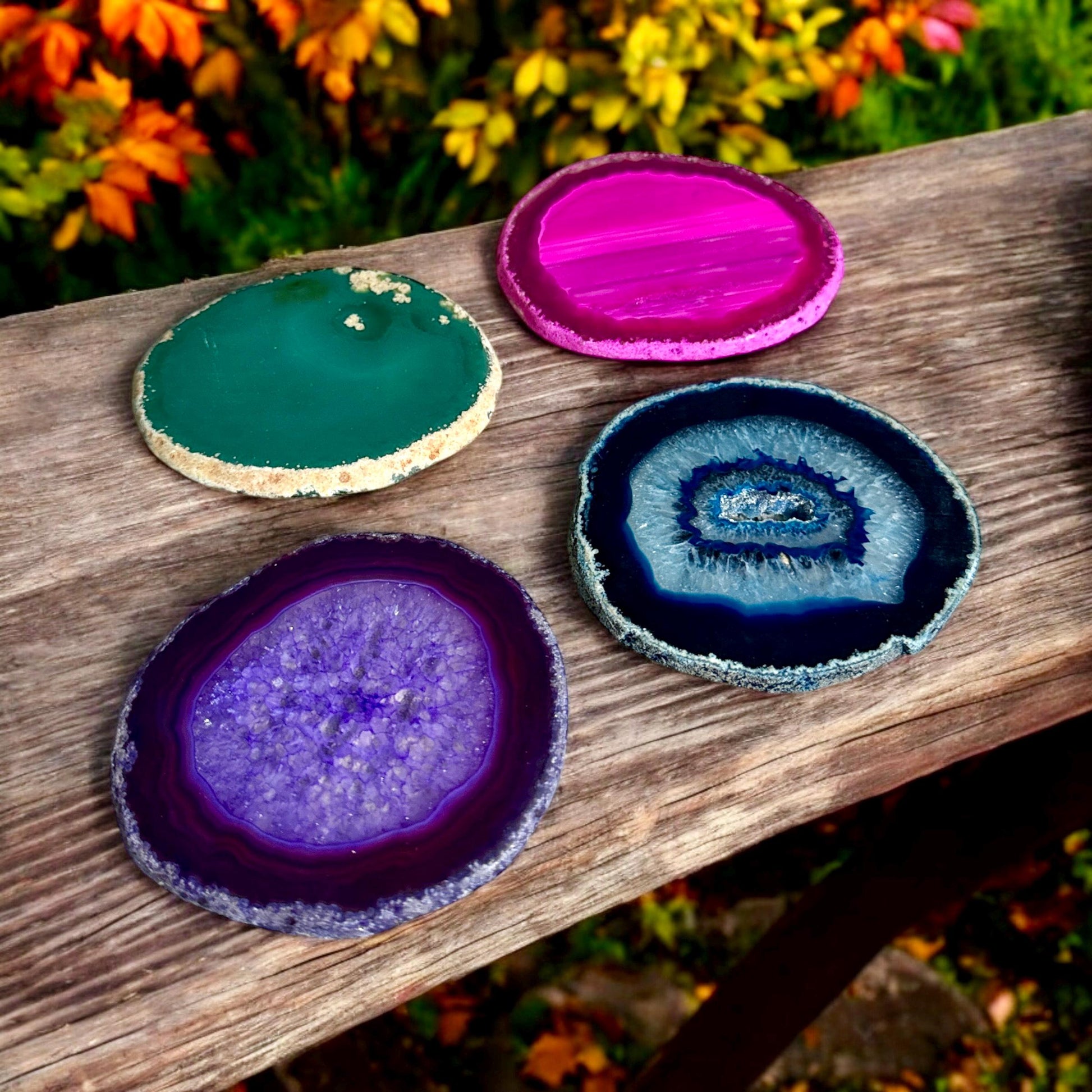 Natural Edge Agate Coasters: Mixed Color Set of 4
