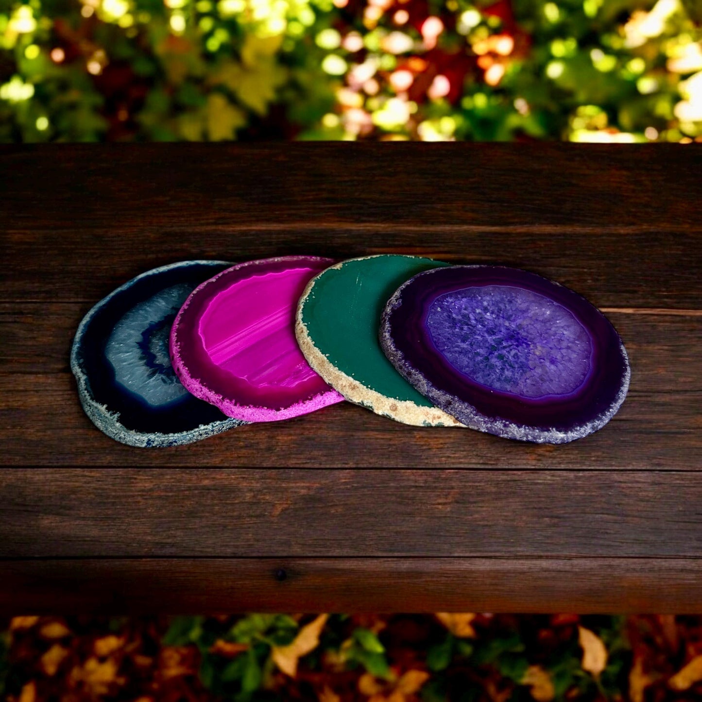 Natural Edge Agate Coasters: Mixed Color Set of 4