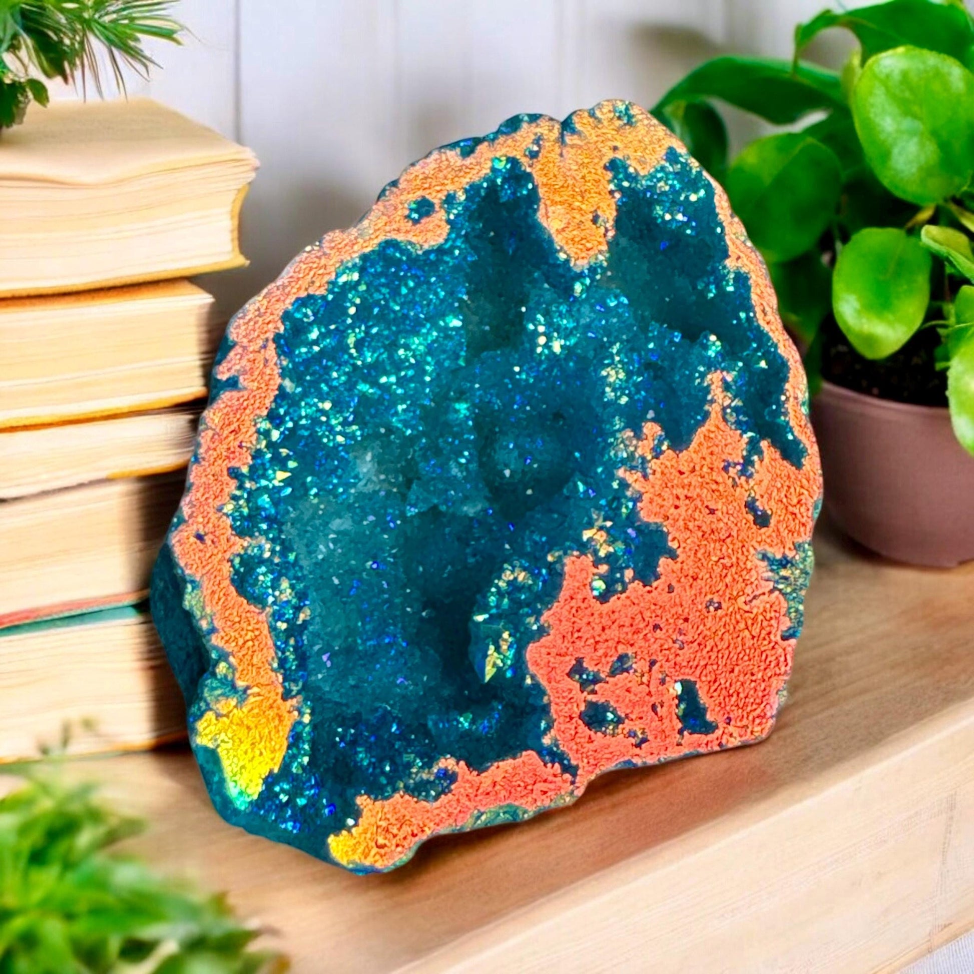 Aqua Aura Geode: Calming Sunset Aura Crystal