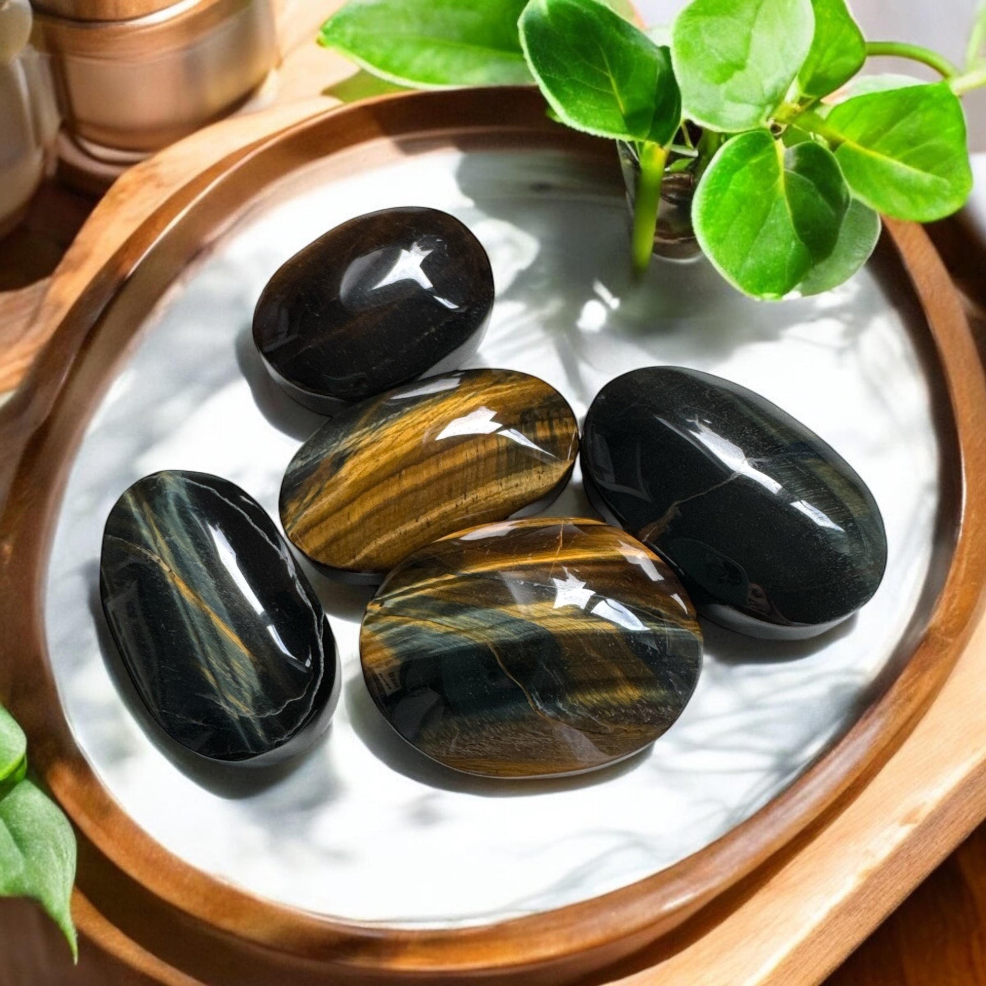 Blue Tiger&#39;s Eye Palm Stone - Strength & Protection | Luna by Louise Crystal Shop UK