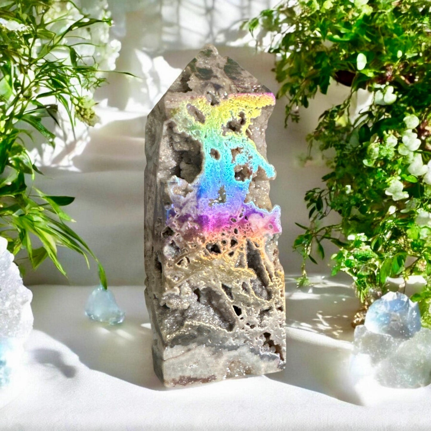 Aura Coated Sphalerite Druze Tower: Crystal Decor