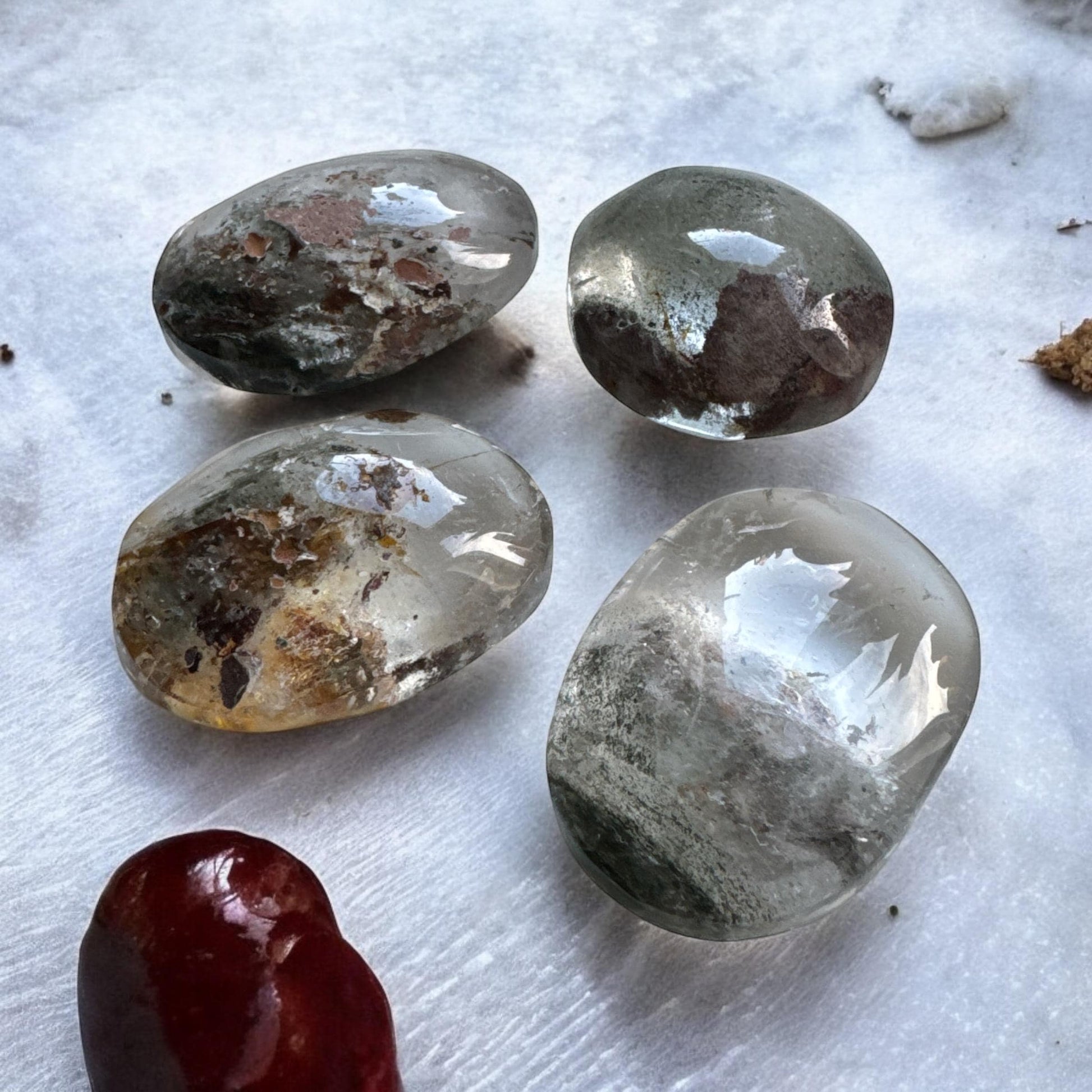 Garden Quartz Palm Stone: Lodolite Crystal with Natural Inclusions