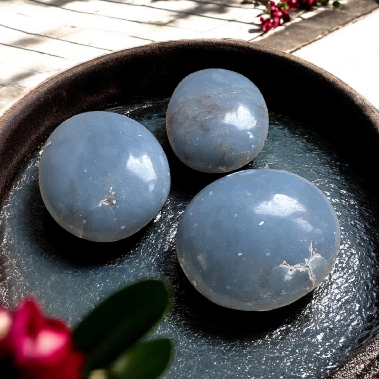 Angelite Crystal Palm Stone: Polished Blue Anhydrite, Spiritual Stone