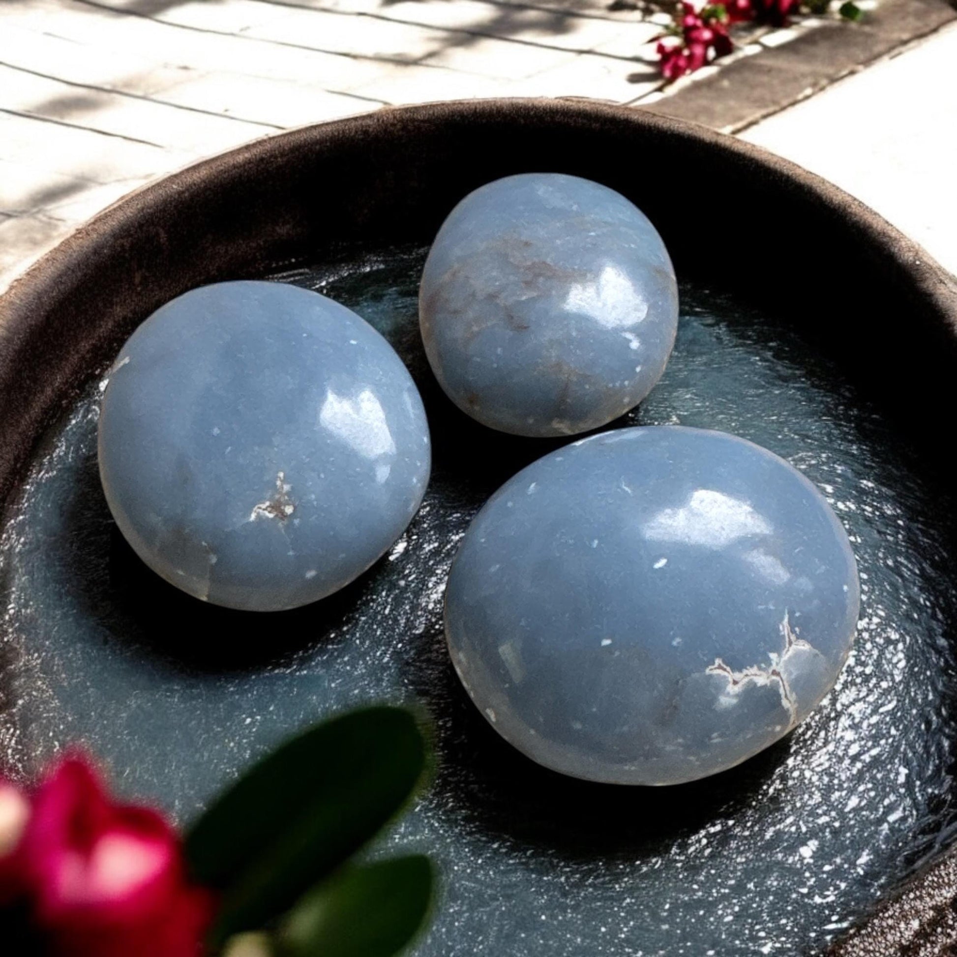 Angelite Crystal Palm Stone: Polished Blue Anhydrite, Spiritual Stone