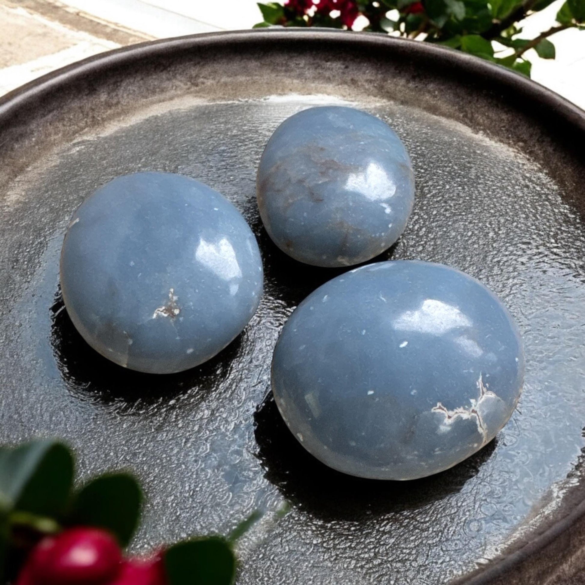 Angelite Crystal Palm Stone: Polished Blue Anhydrite, Spiritual Stone