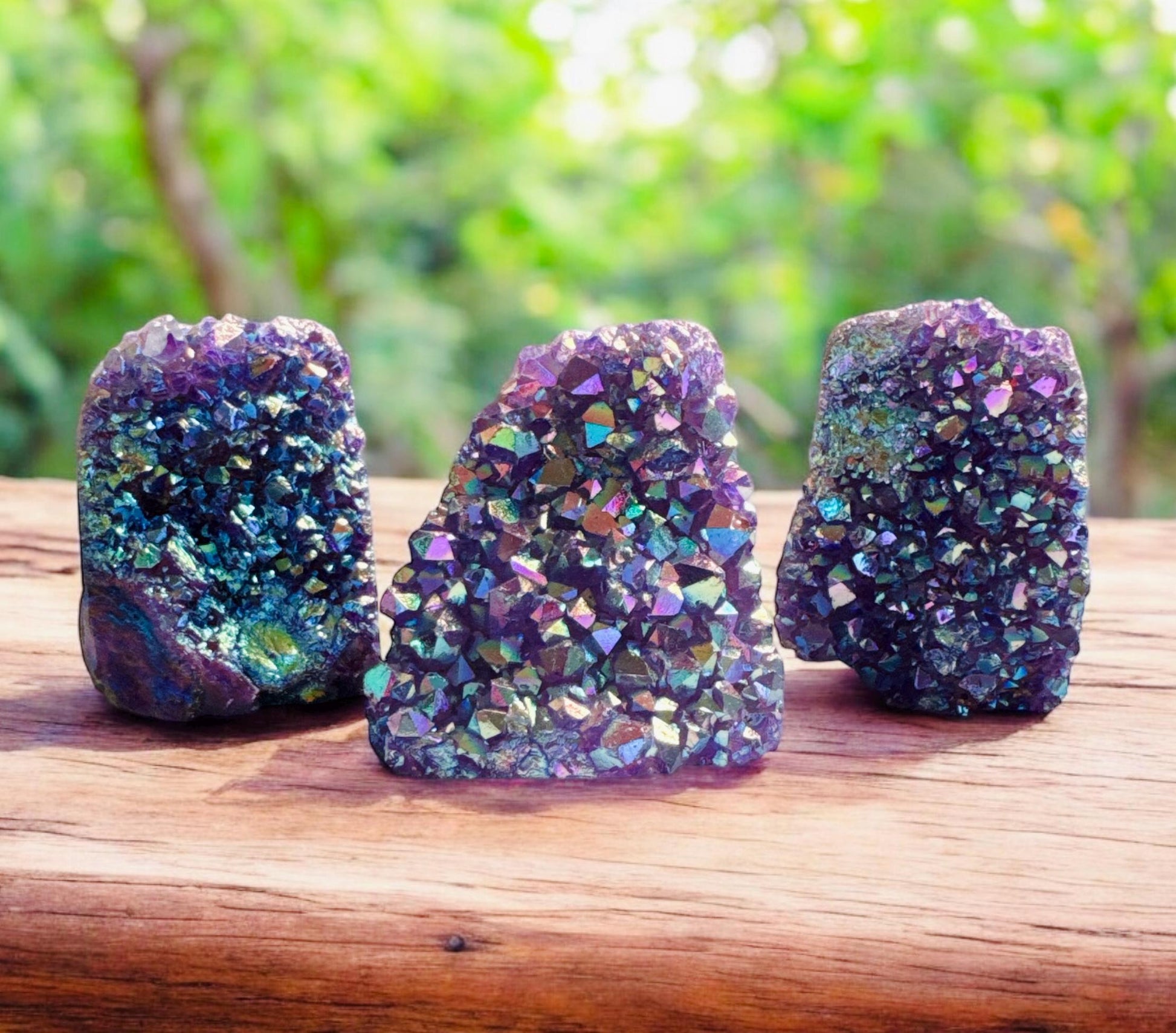 Purple Galaxy Aura Amethyst Cluster: Cosmic Beauty Cut Base