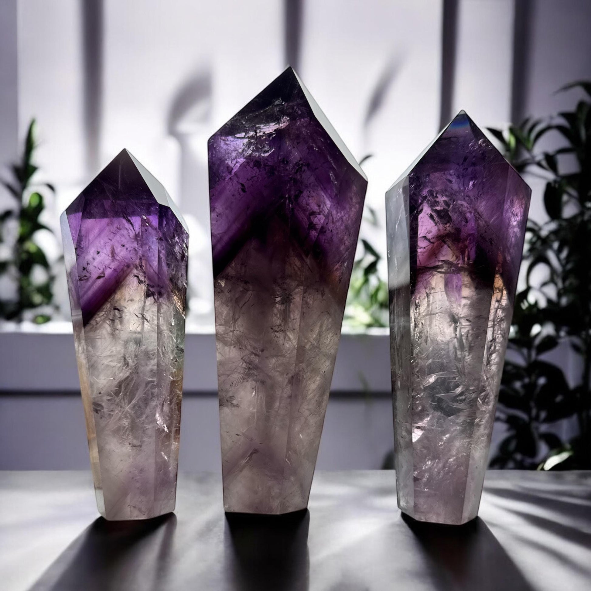 Bahia Amethyst Dragon Tooth Crystal Wand: Rainbows & Smokey Citrine