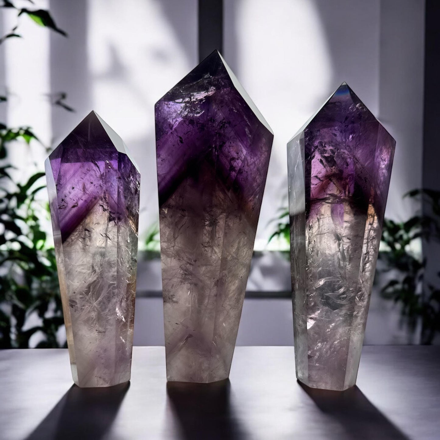 Bahia Amethyst Dragon Tooth Crystal Wand: Rainbows & Smokey Citrine