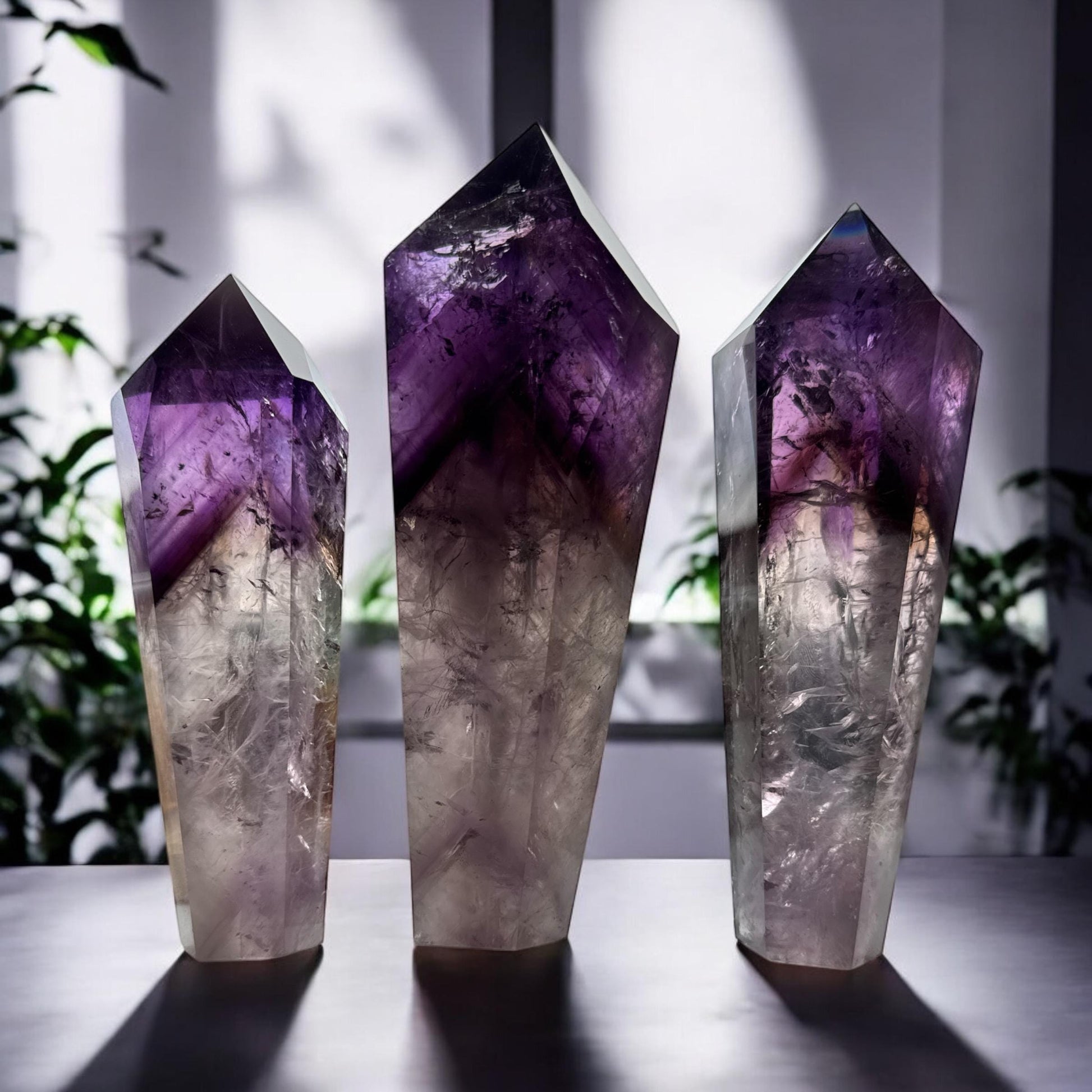 Bahia Amethyst Dragon Tooth Crystal Wand: Rainbows & Smokey Citrine