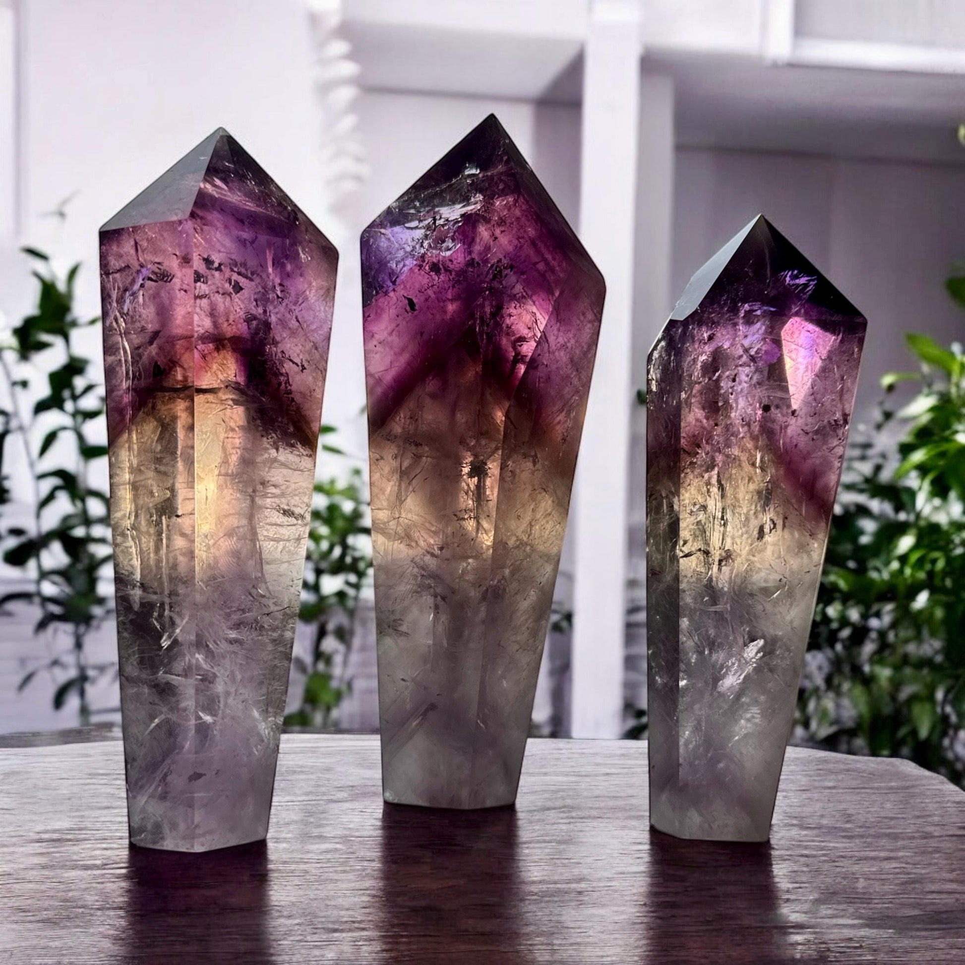 Bahia Amethyst Dragon Tooth Crystal Wand: Rainbows & Smokey Citrine