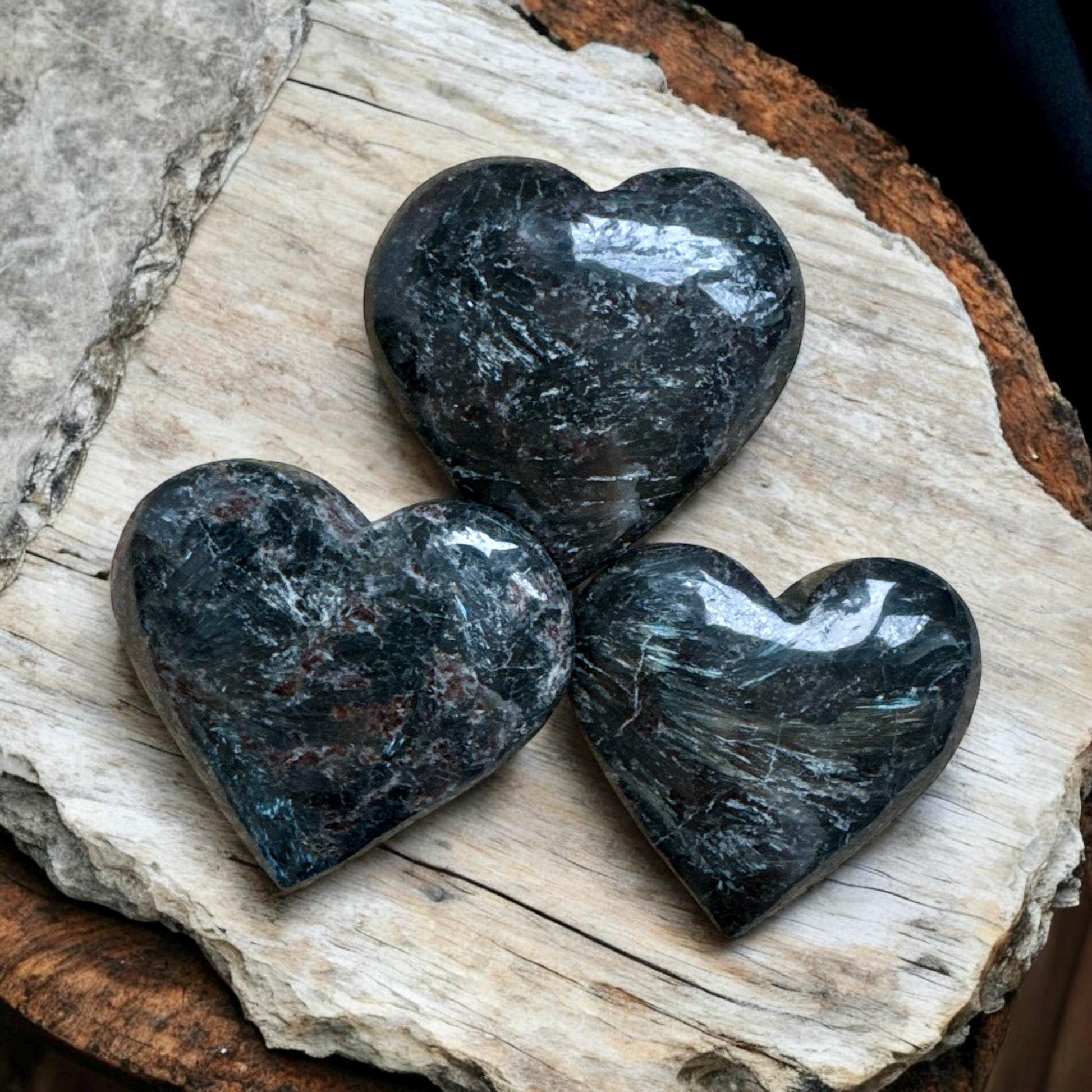 Astrophyllite Crystal Heart: Rare Luna Stone for Inner Strength