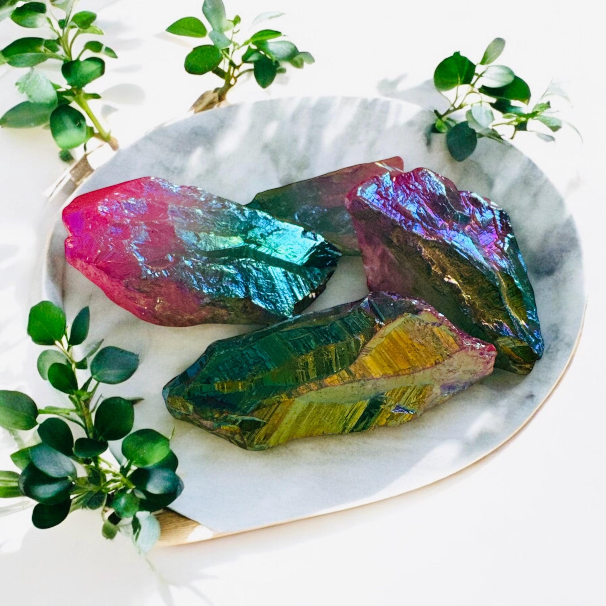 Iridescent Aura Quartz Crystal Point: Unicorn Energy, Rainbow Shimmer