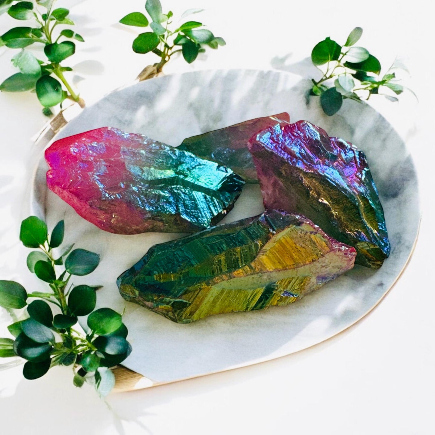 Iridescent Aura Quartz Crystal Point: Unicorn Energy, Rainbow Shimmer