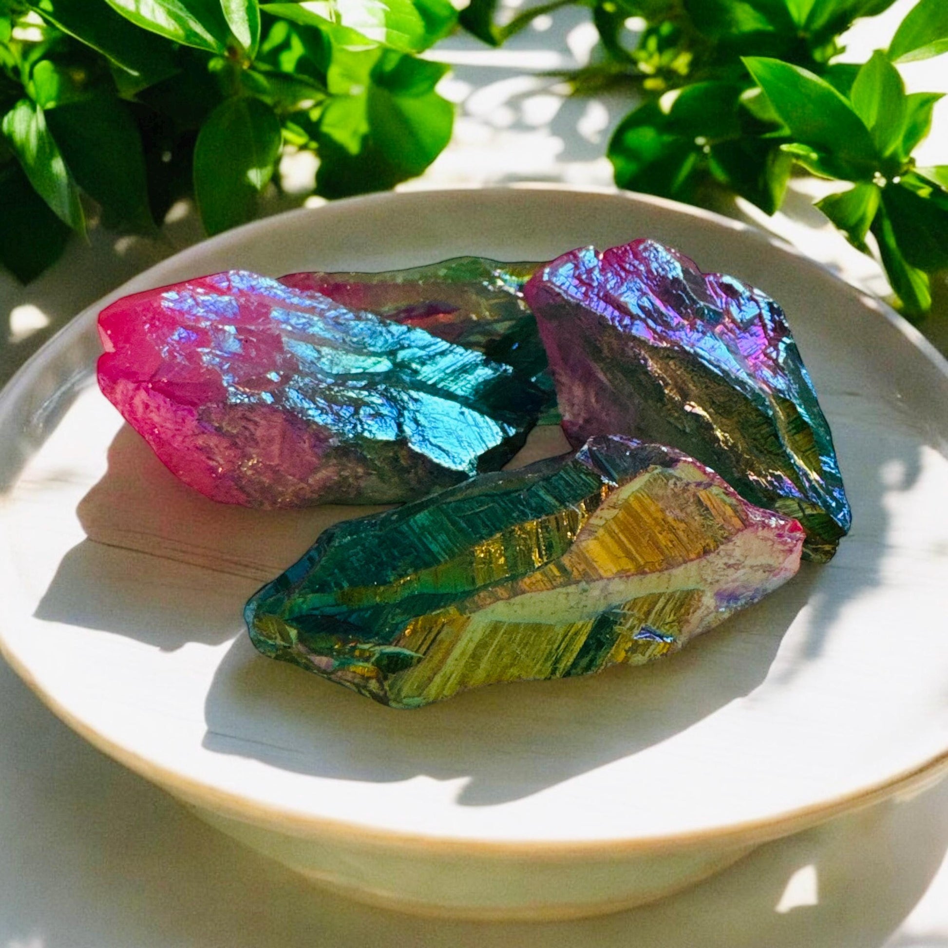 Iridescent Aura Quartz Crystal Point: Unicorn Energy, Rainbow Shimmer