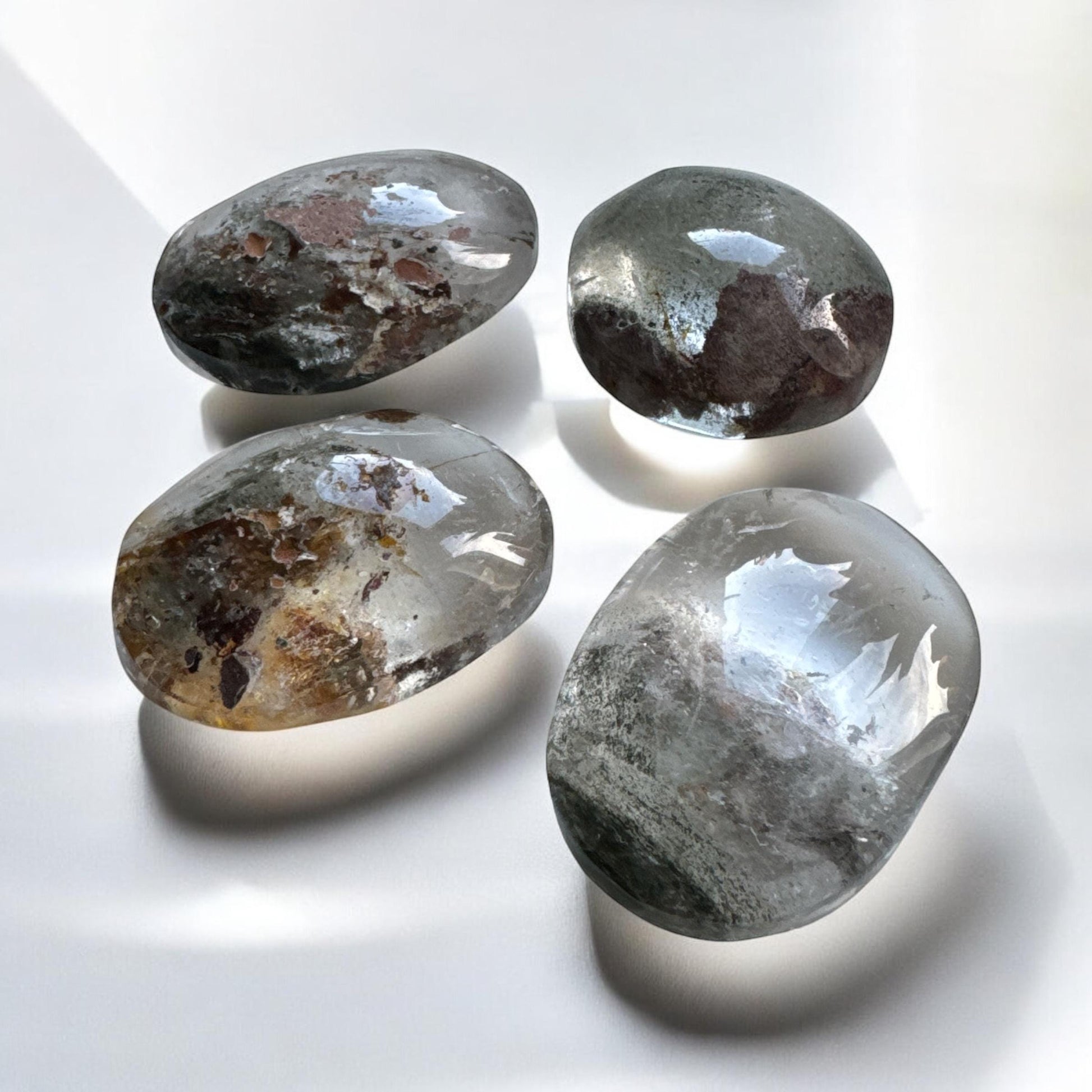 Garden Quartz Palm Stone: Lodolite Crystal with Natural Inclusions
