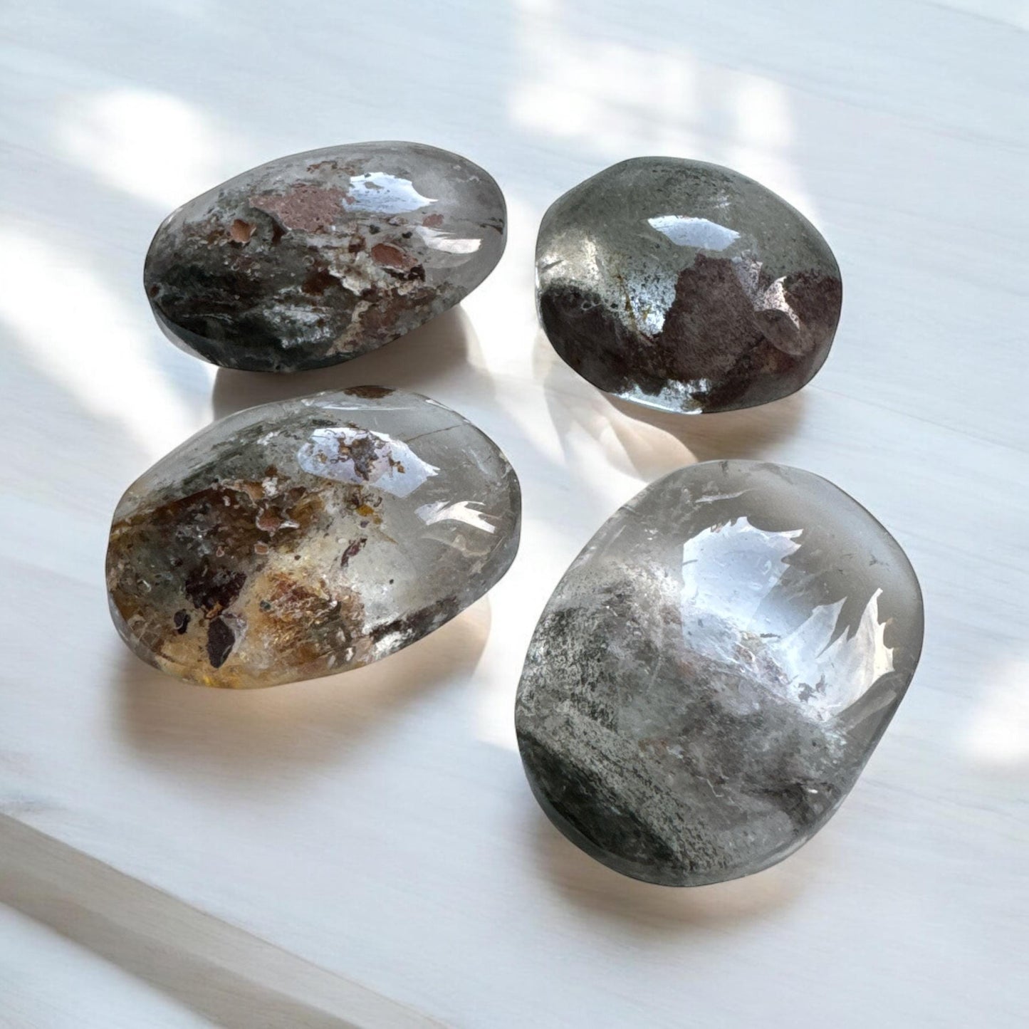 Garden Quartz Palm Stone: Lodolite Crystal with Natural Inclusions