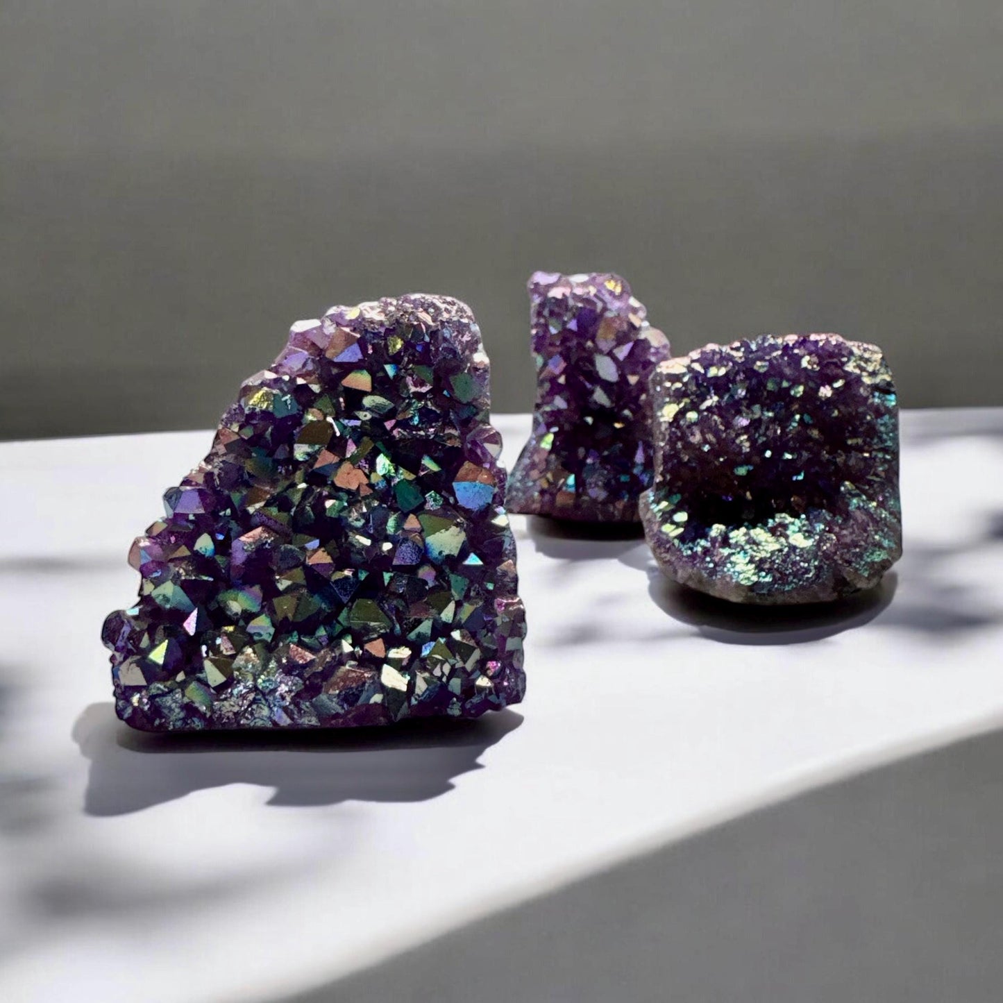 Purple Galaxy Aura Amethyst Cluster: Cosmic Beauty Cut Base