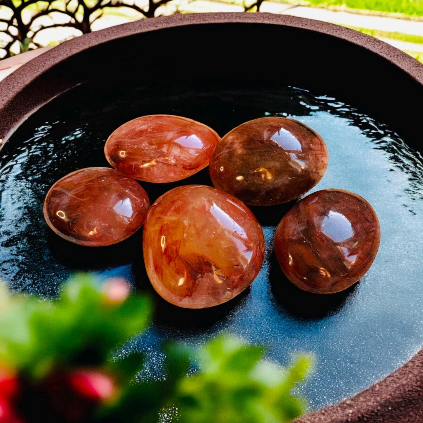 Fire Quartz Palm Stone: Hematoid Quartz for Grounding & Focus