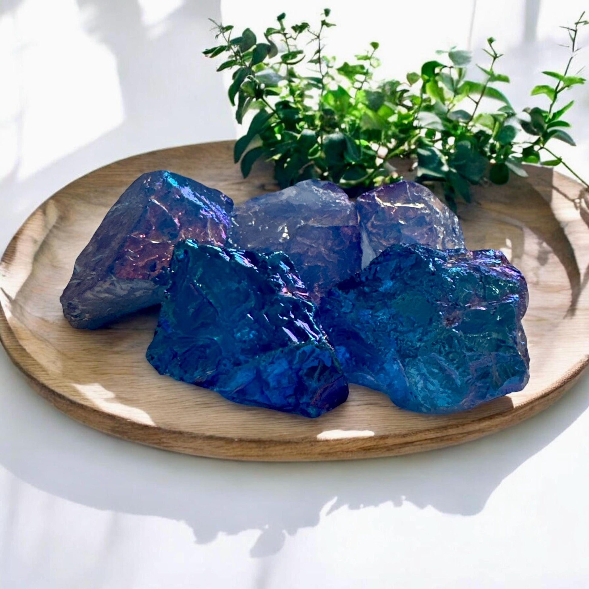Aura Blue Quartz Crystal Chunk: Iridescent Healing Stone