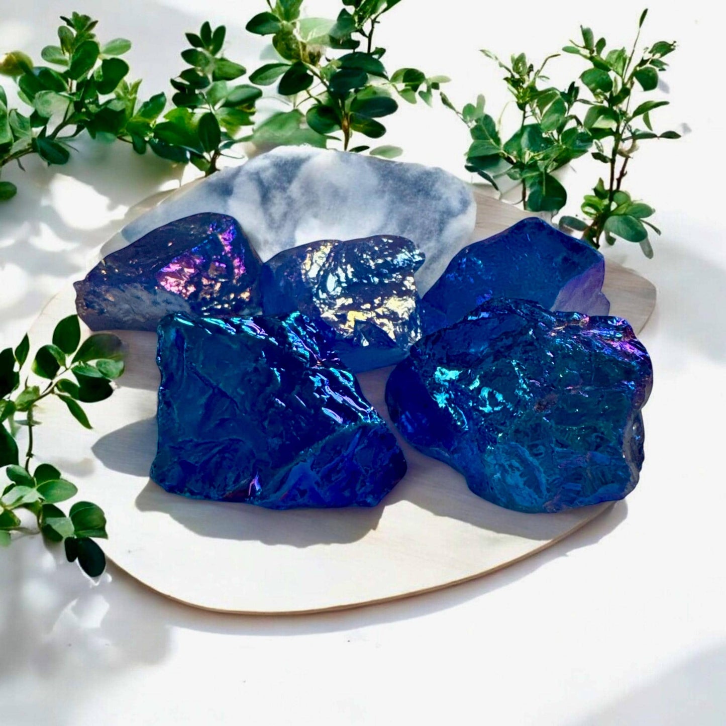 Aura Blue Quartz Crystal Chunk: Iridescent Healing Stone