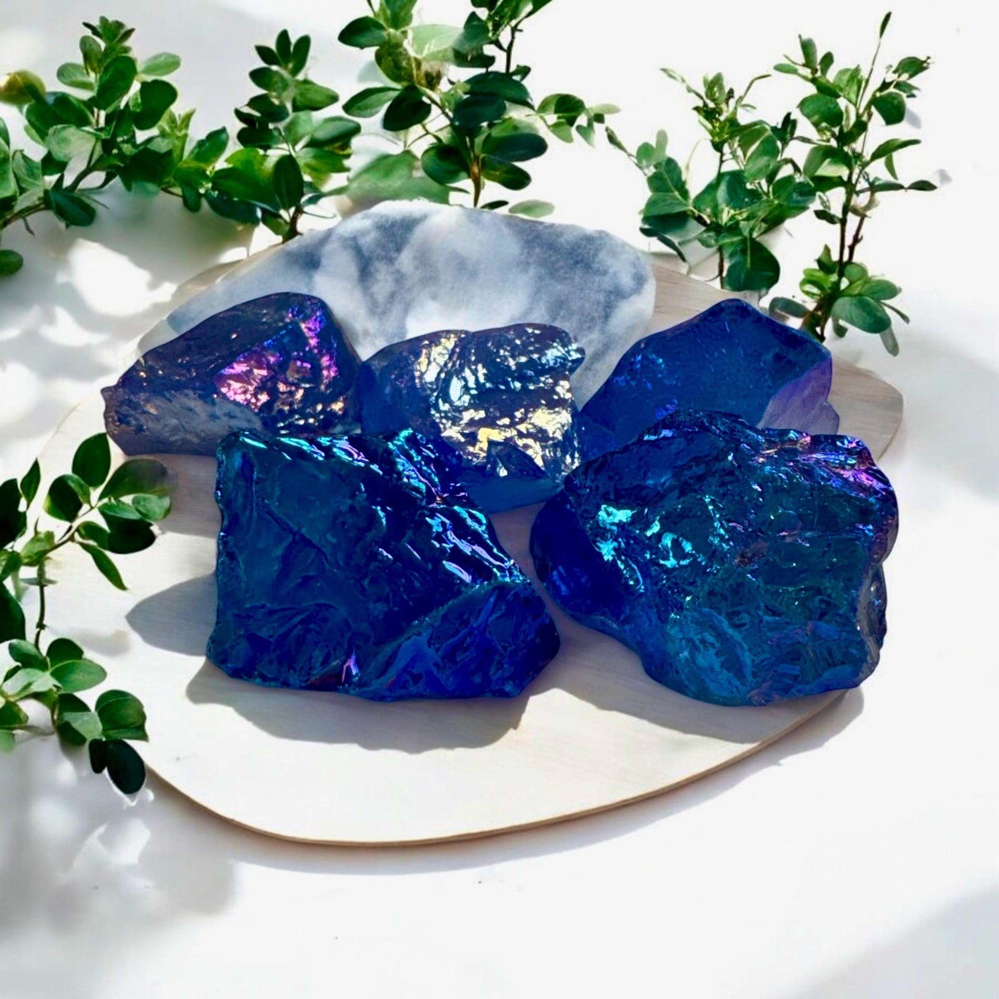 Aura Blue Quartz Crystal Chunk: Iridescent Healing Stone