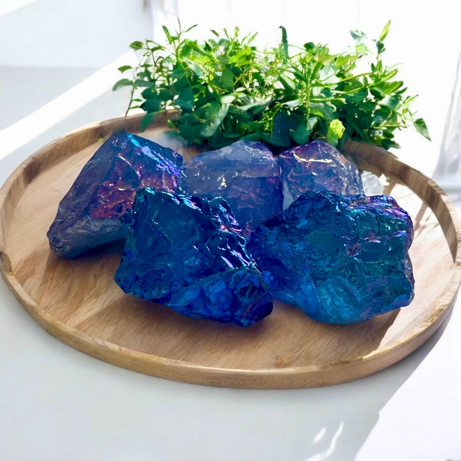 Aura Blue Quartz Crystal Chunk: Iridescent Healing Stone