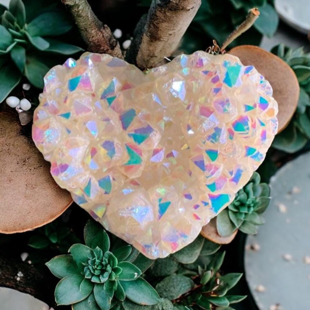 Angel Aura White Quartz Crystal Heart Cluster: Ethereal Healing Stone